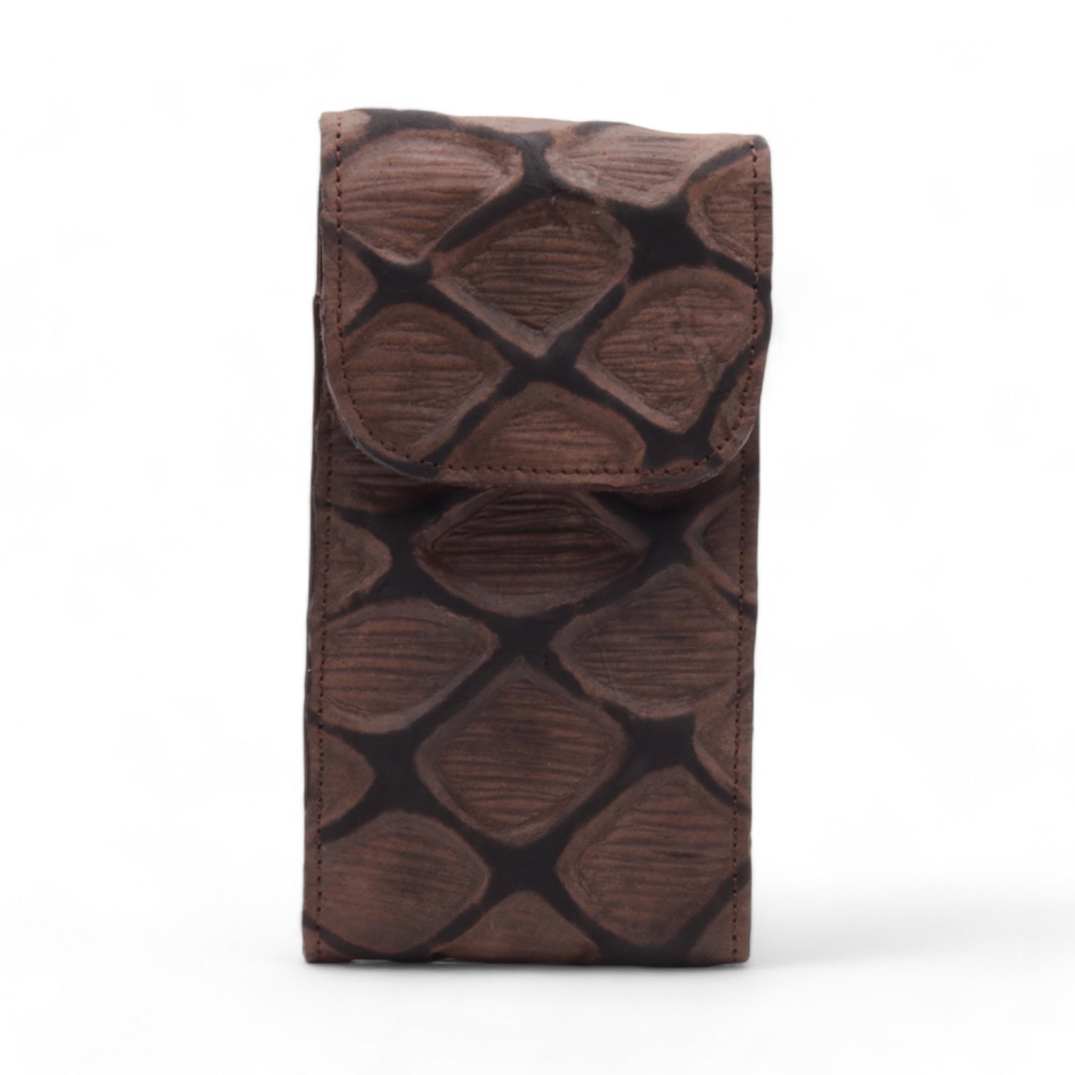 Kansas Brown Pirarucu Print Leather Phone Case