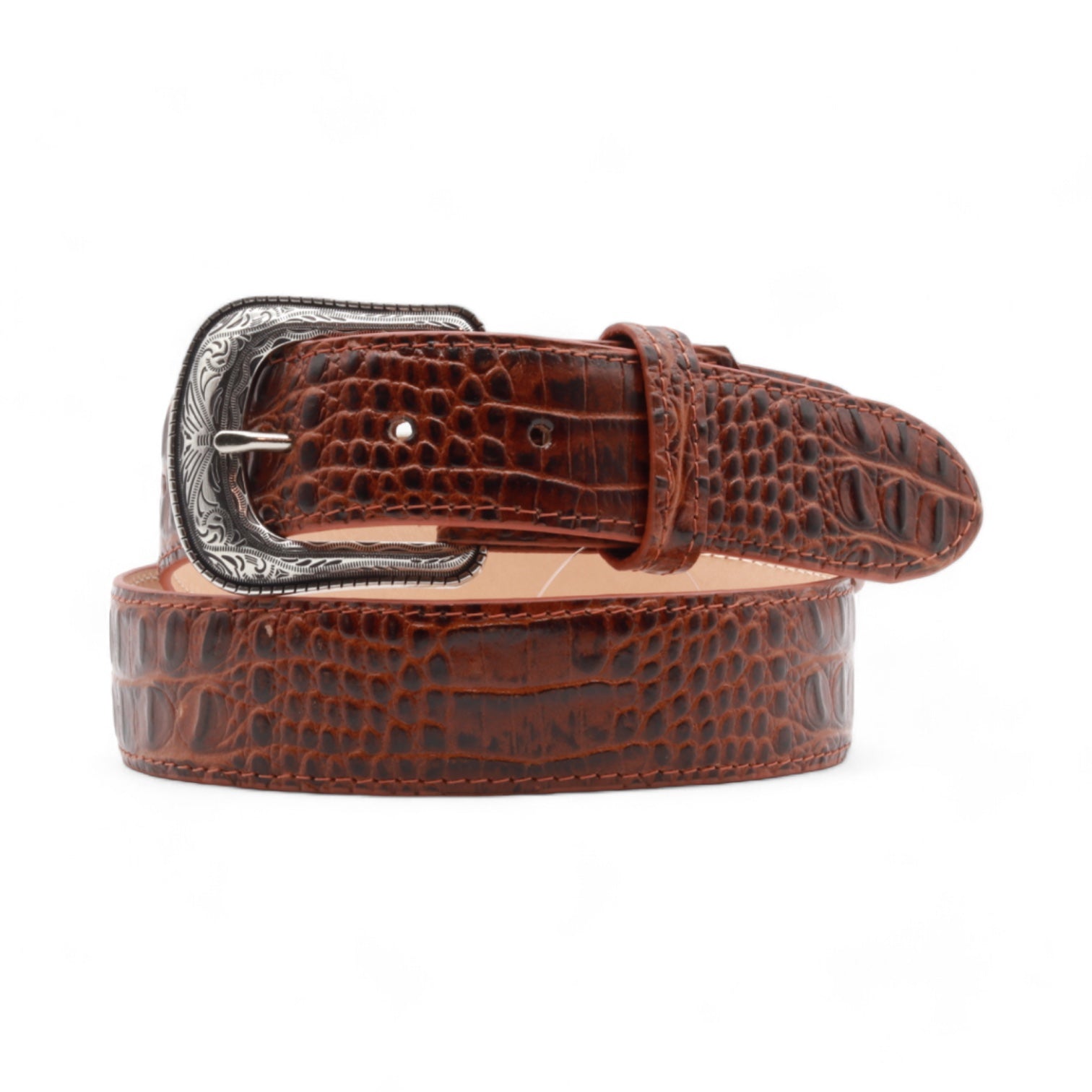 Illinois Shedron Crocodile Print Leather Belt