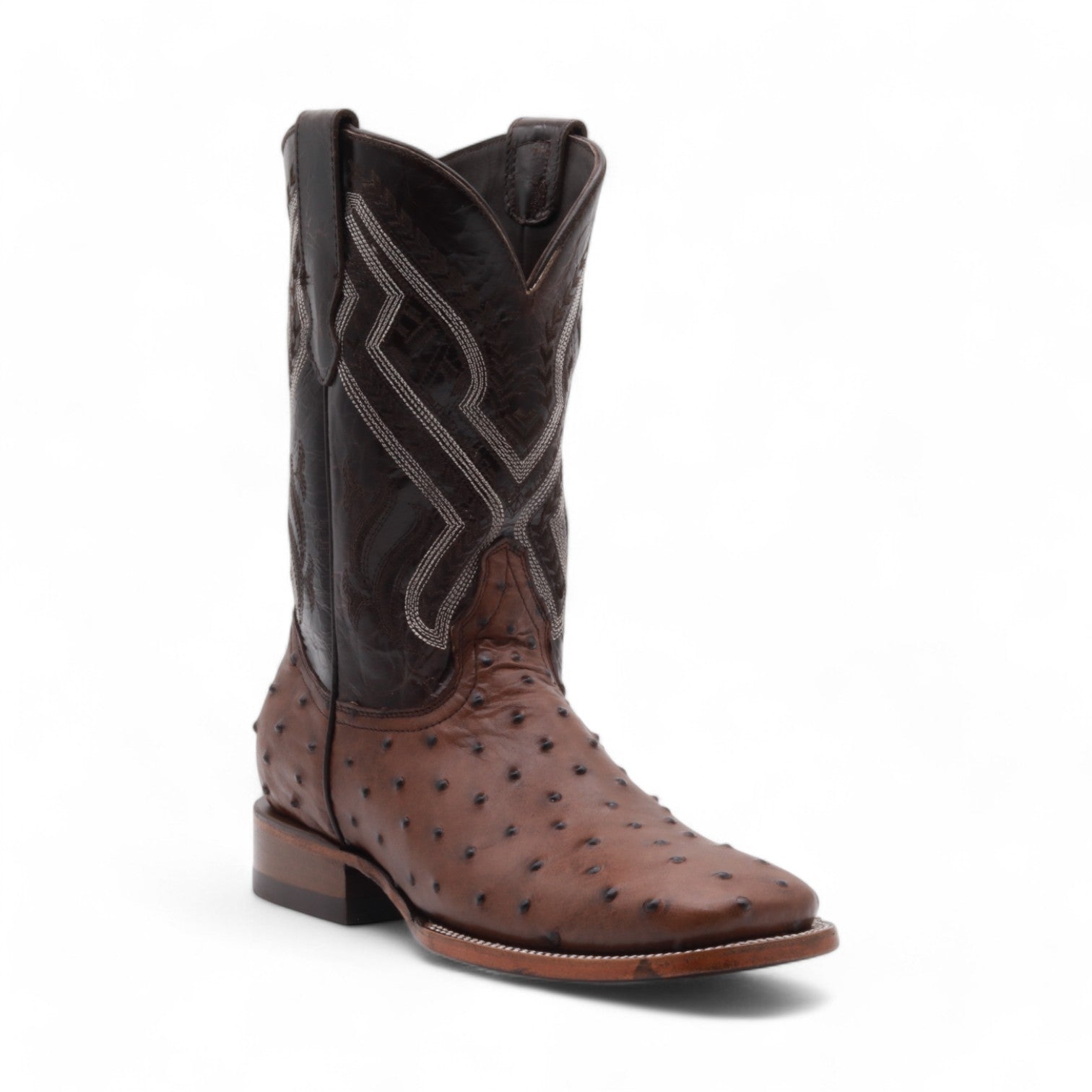 Vermont Men's Brown Ostrich Print Leather Boots