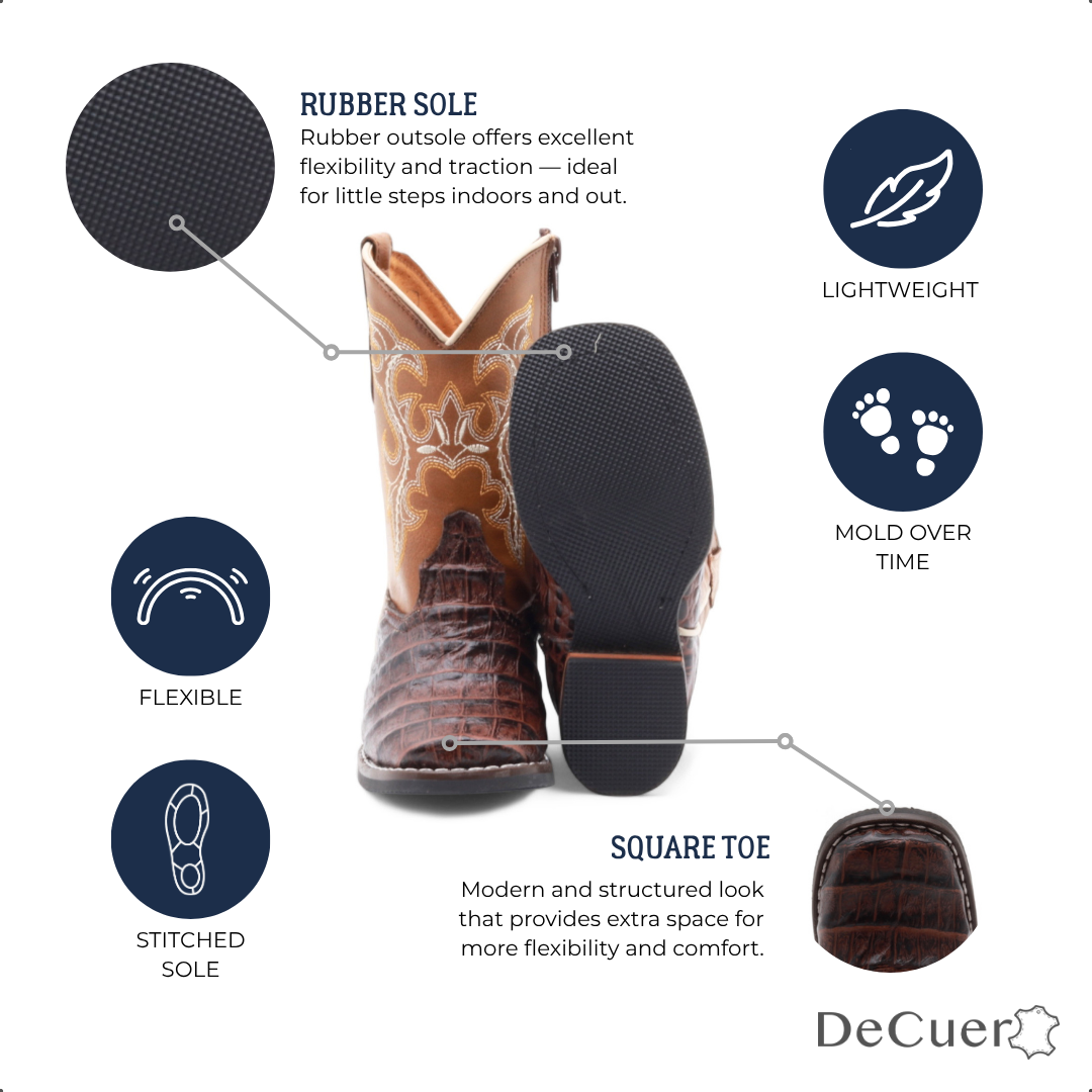 Logan Kids Brown Crocodile Print Leather Boots