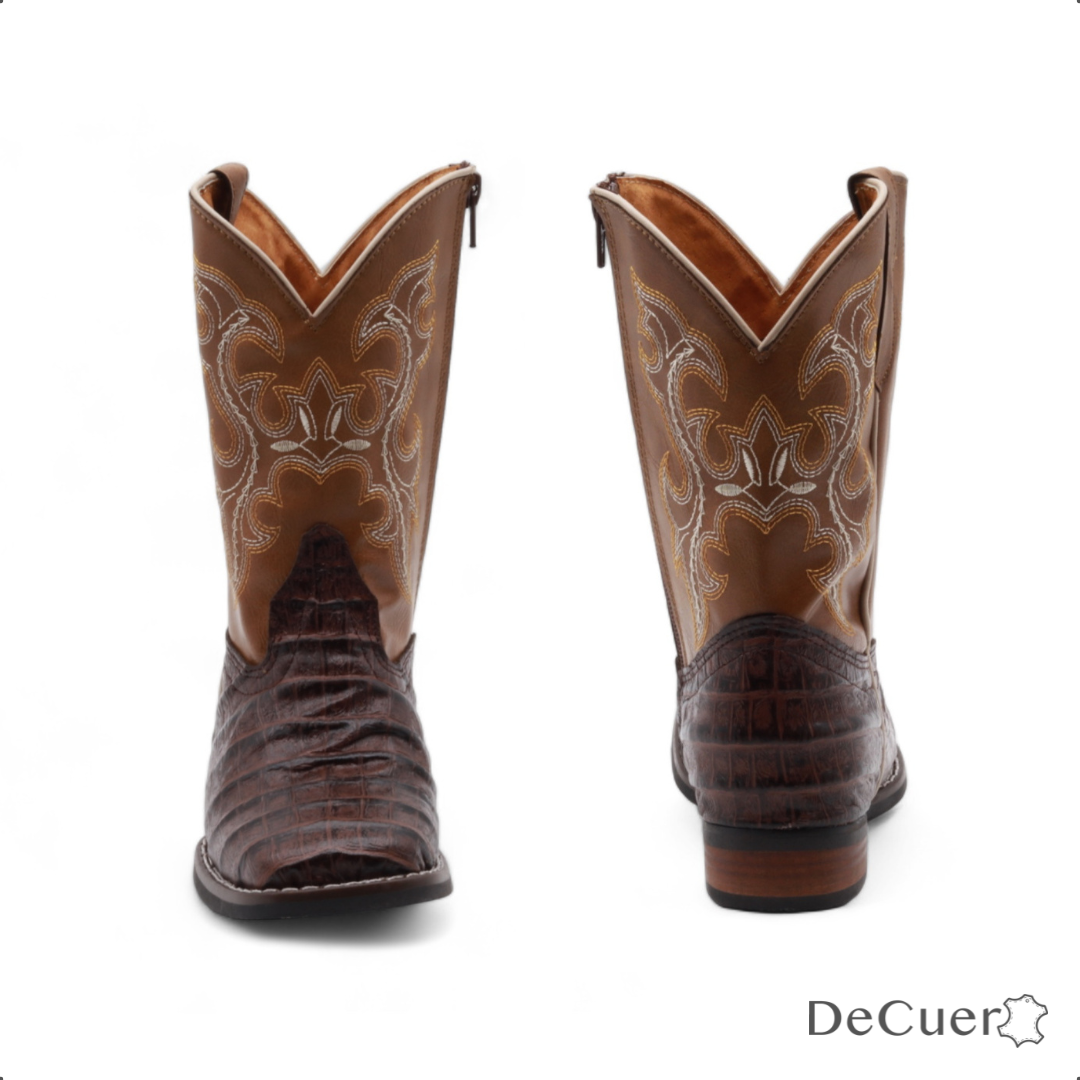 Logan Juniors Brown Crocodile Print Leather Boots