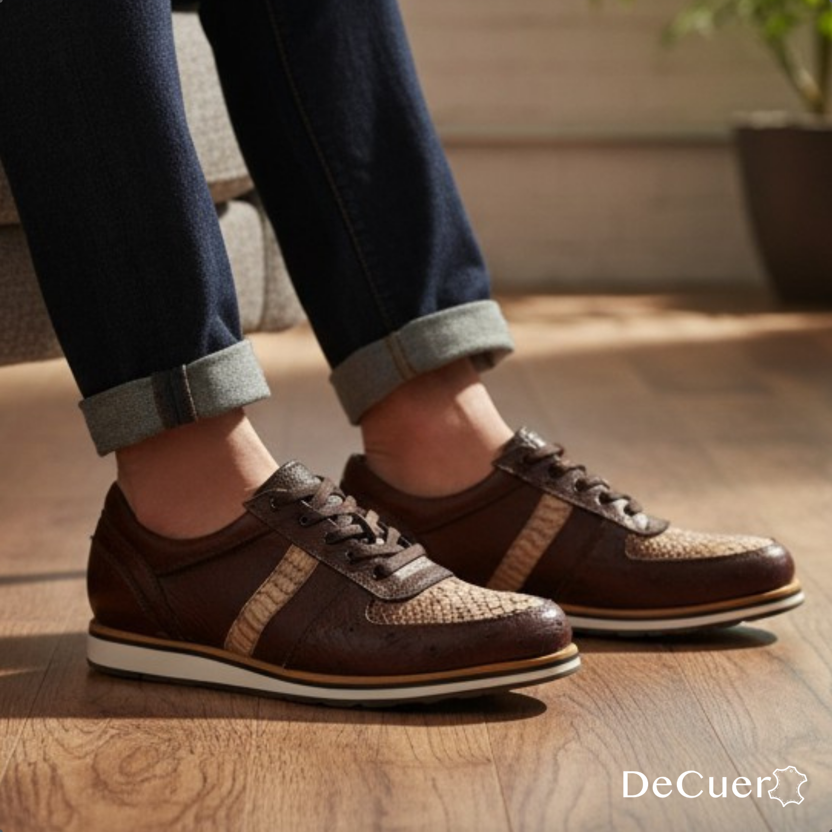 Asher Men's Brown Ostrich & Python Exotic Leather Sneakers
