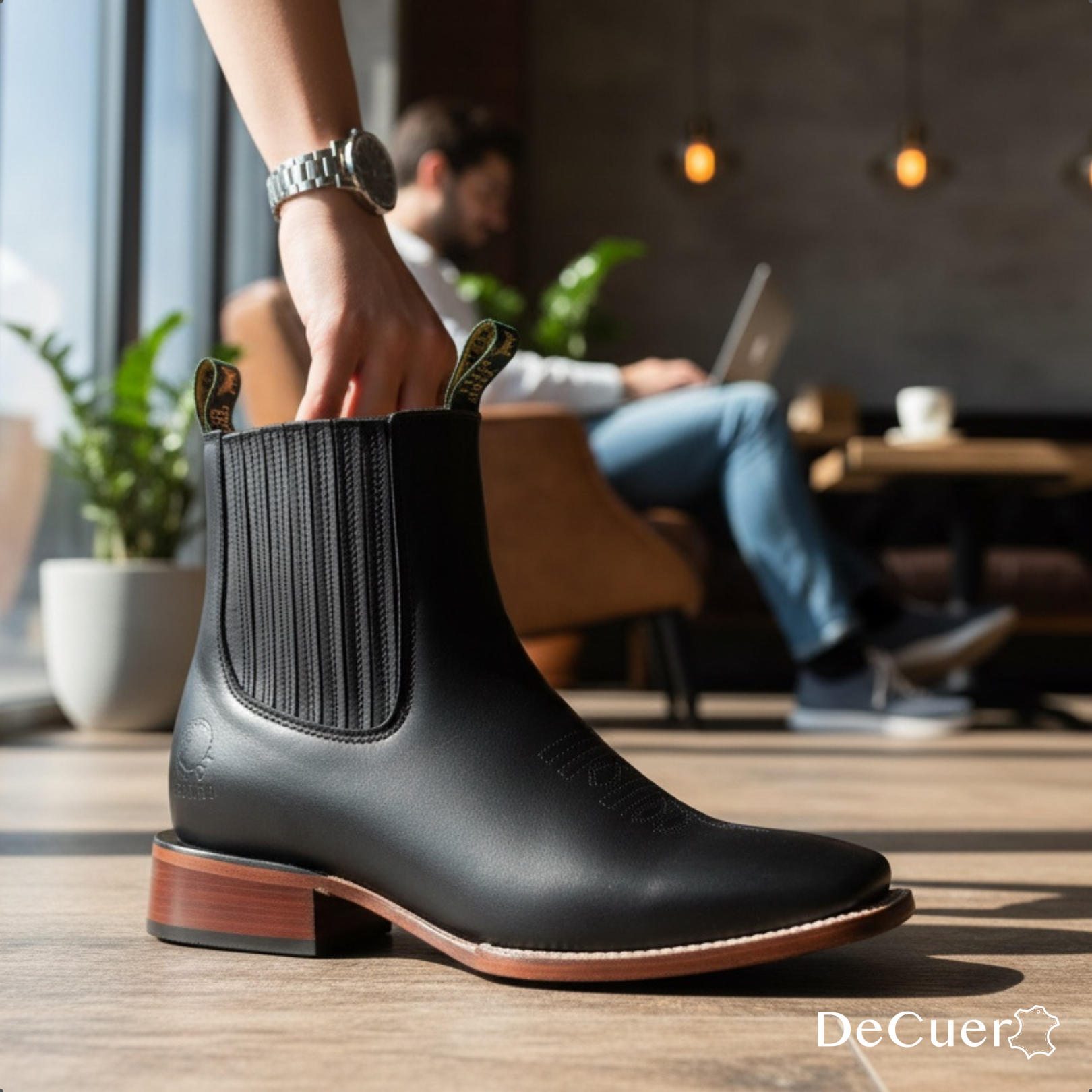 Amarillo Men's Black Leather Short Boots