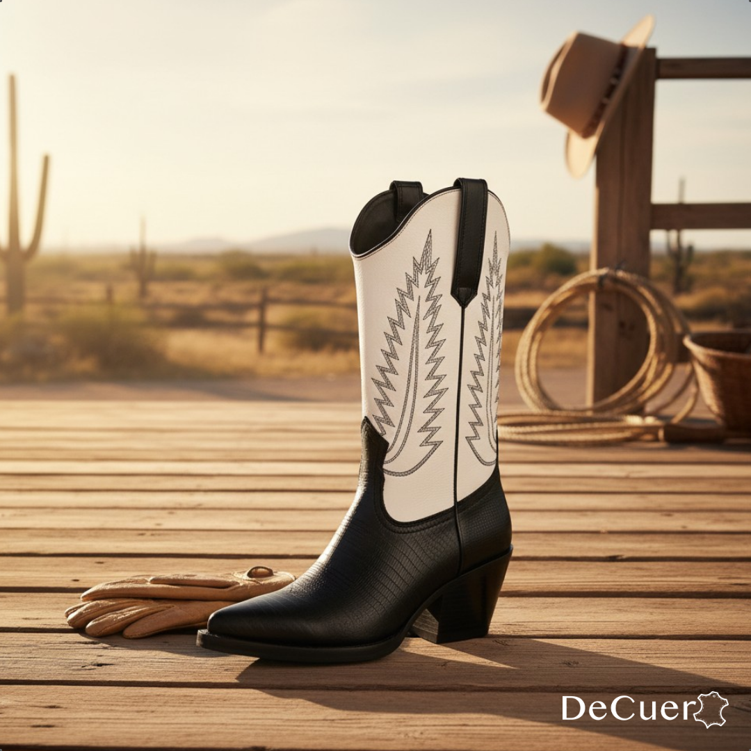 Cactus Women's Black & White Leather Boots