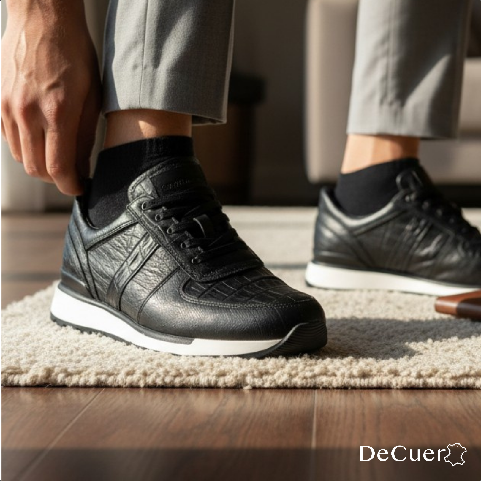 Fabio Men's Black Croc Belly Exotic Leather Sneakers