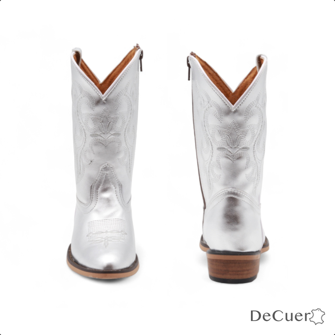 Sadie Juniors Silver Leather Boots