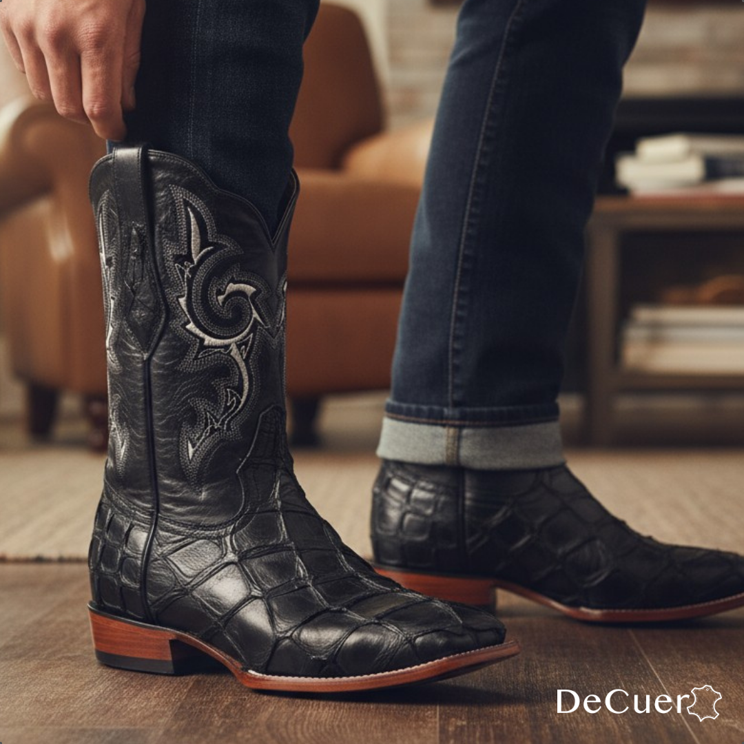 Orson Men's Black Pirarucu Exotic Leather Boots