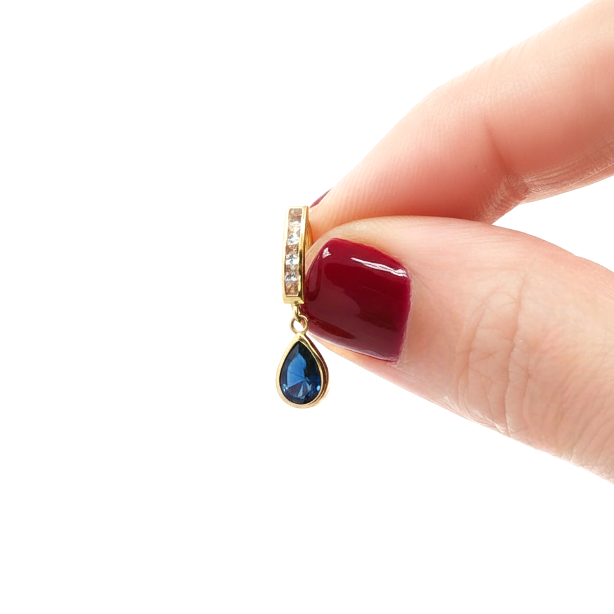Yellow Gold 14K Drop Earrings with Pear Cut Blue Stone