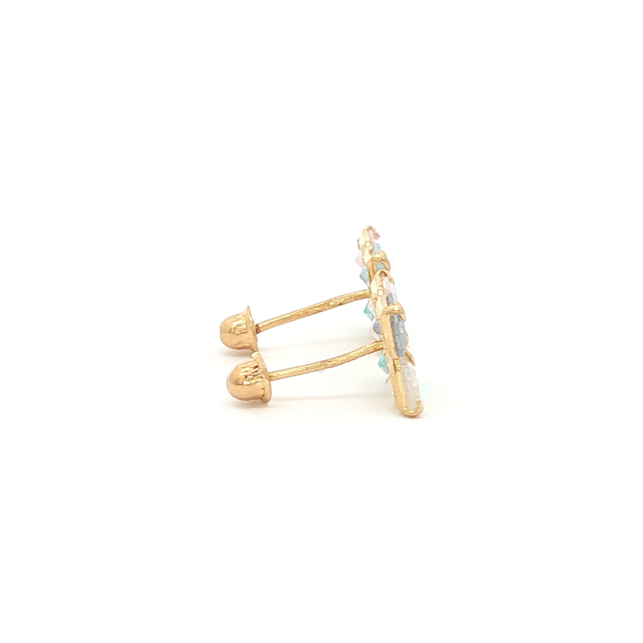 Yellow Gold 14K Stud Earrings with Square Stone Cabochons