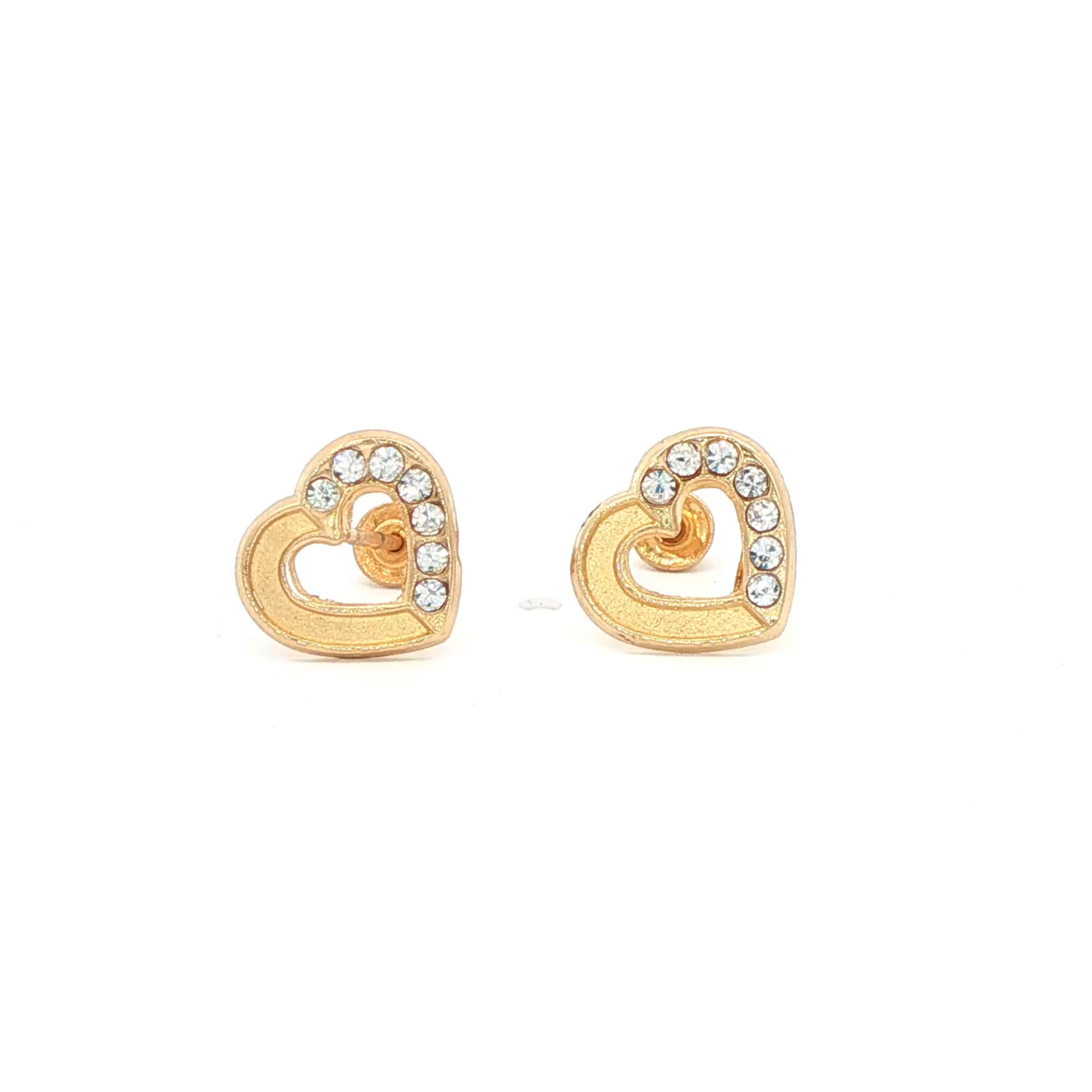 14K Yellow Gold Stud Earrings with Heart-Shaped Brilliant Cut CZ