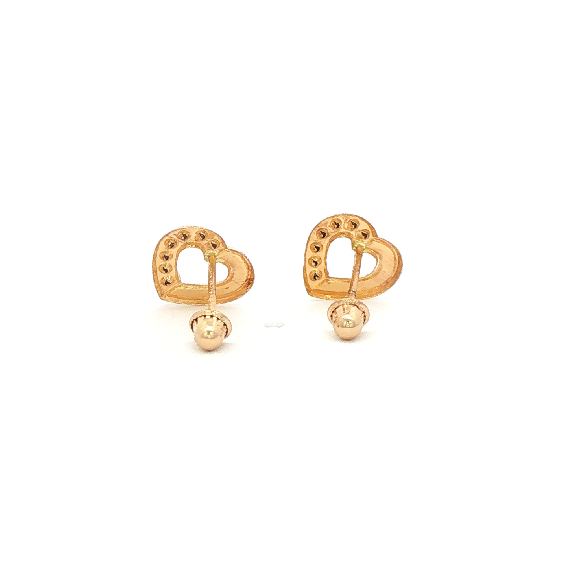 14K Yellow Gold Stud Earrings with Heart-Shaped Brilliant Cut CZ
