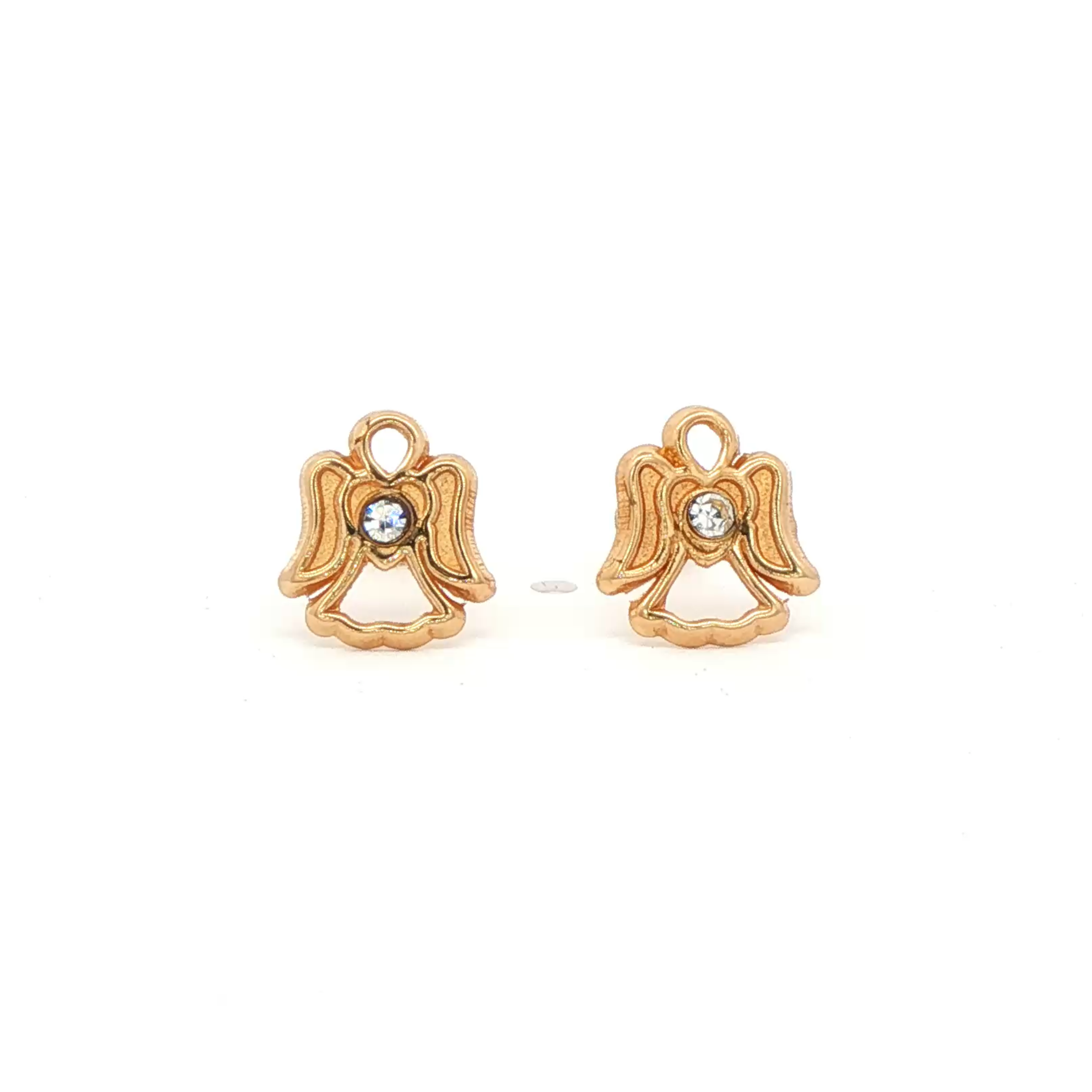 Yellow Gold 10K Angel Stud Earrings with Round Cut Cz