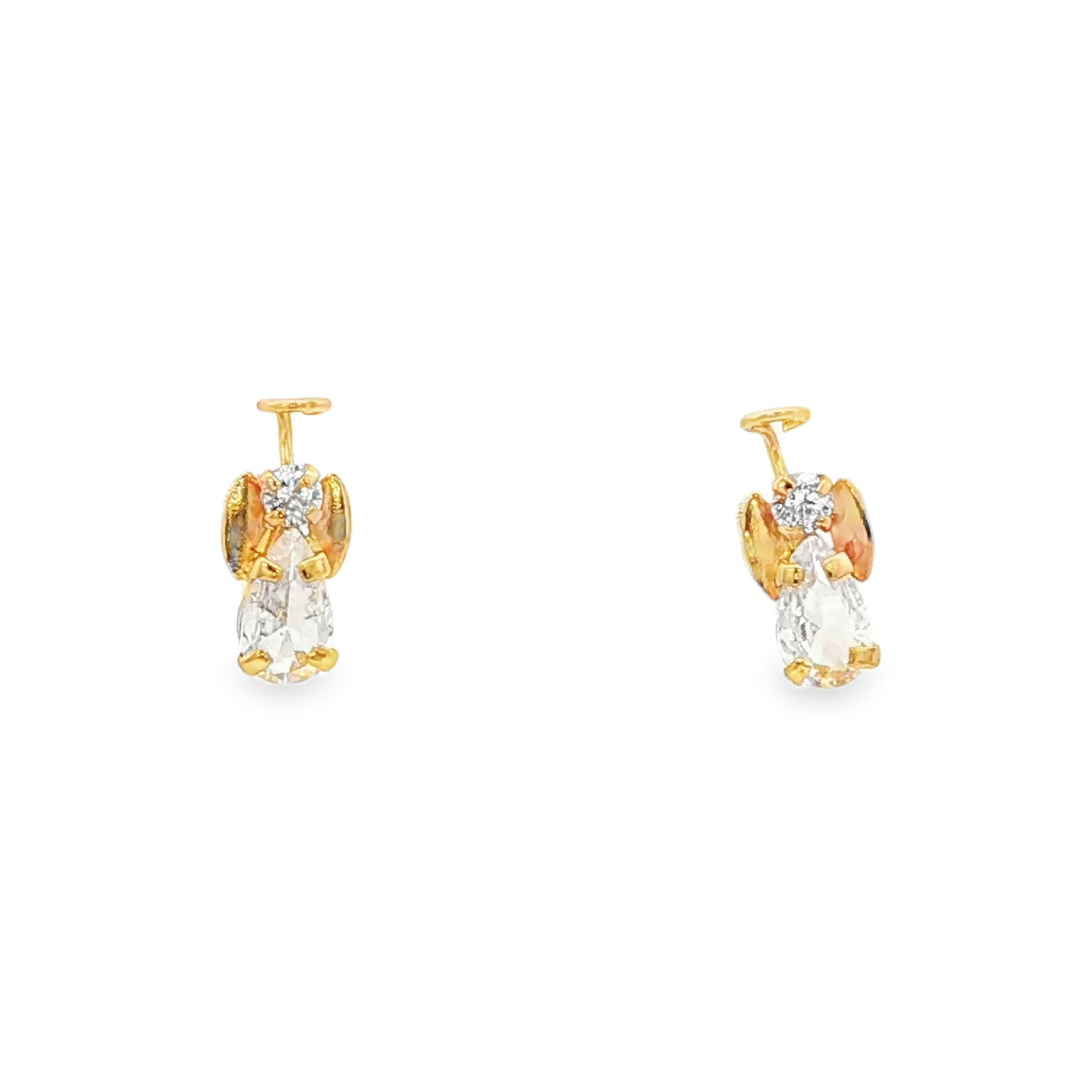 Yellow Gold 10K Angel Stud Earrings with Pear Cut CZ