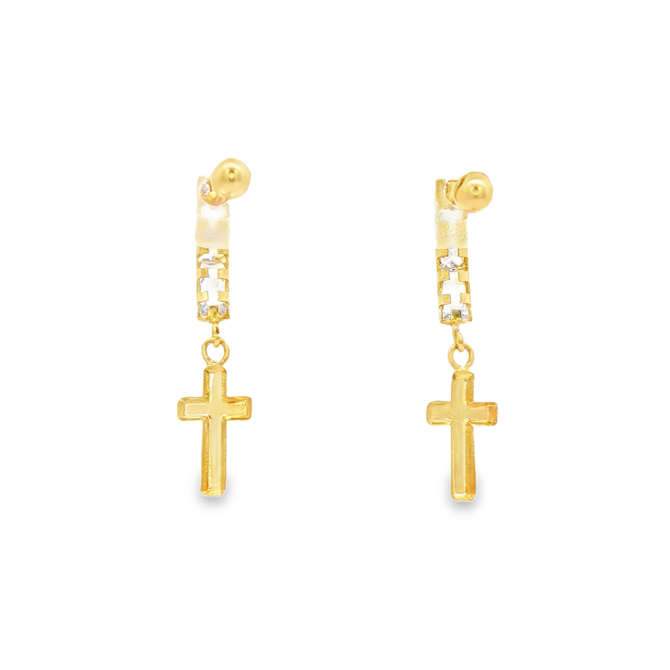 Yellow Gold 10K Dangle Earrings with Cz Accents and Cross Pendant