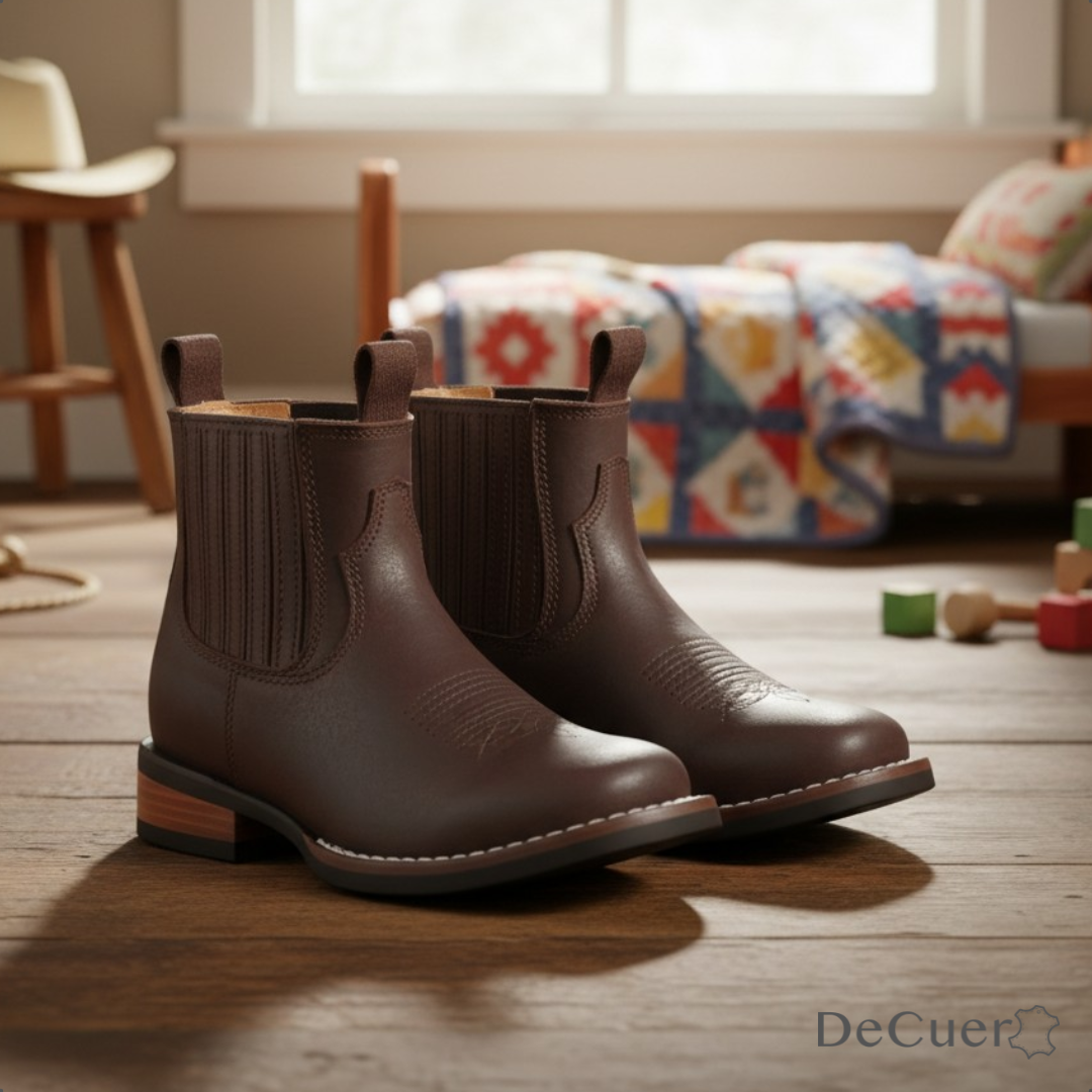 Evan Kids Dark Brown Leather Short Boots