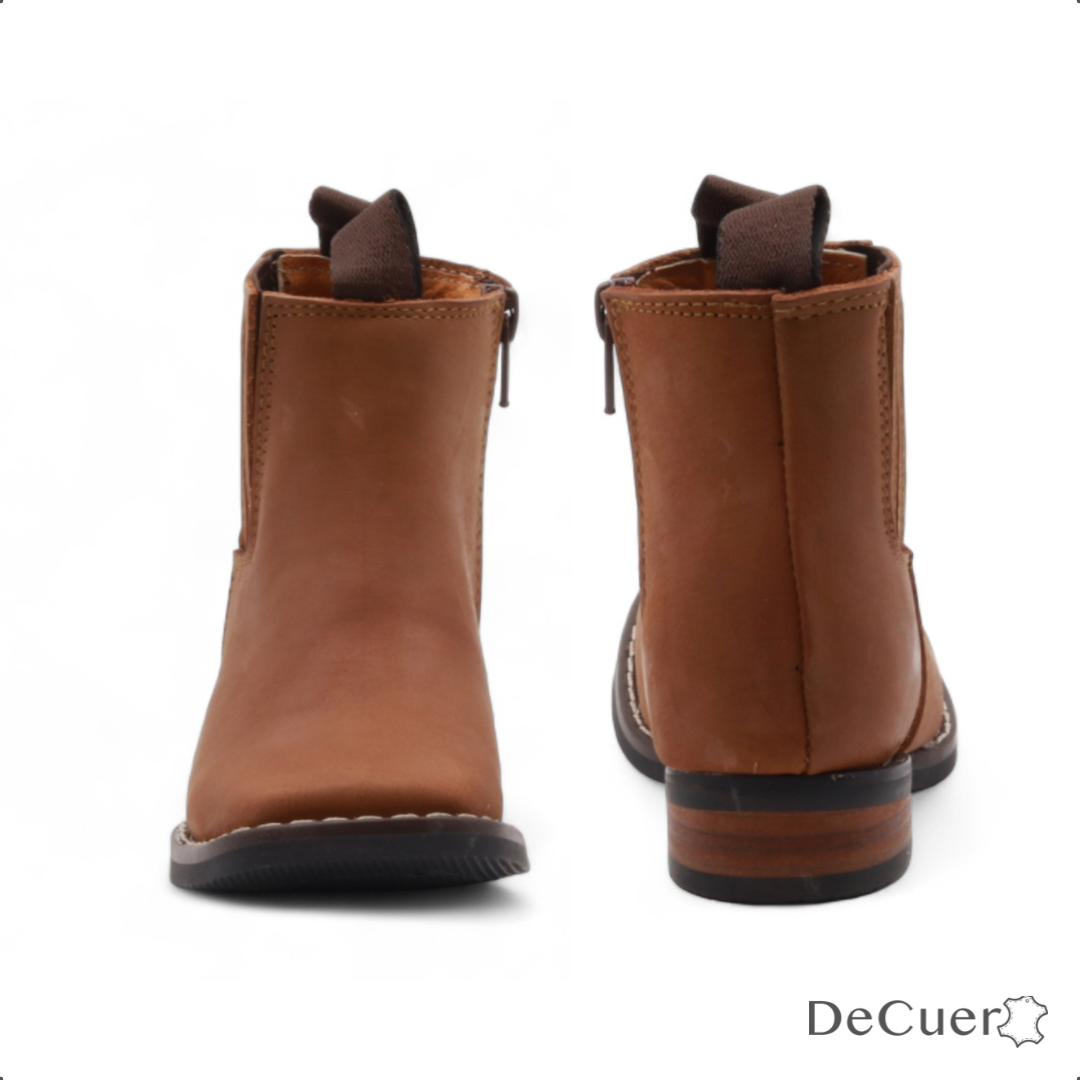 Evan Kids Camel Leather Short Boots