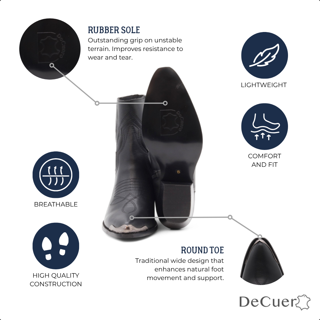 Oeste Women's Black Leather Short Boots