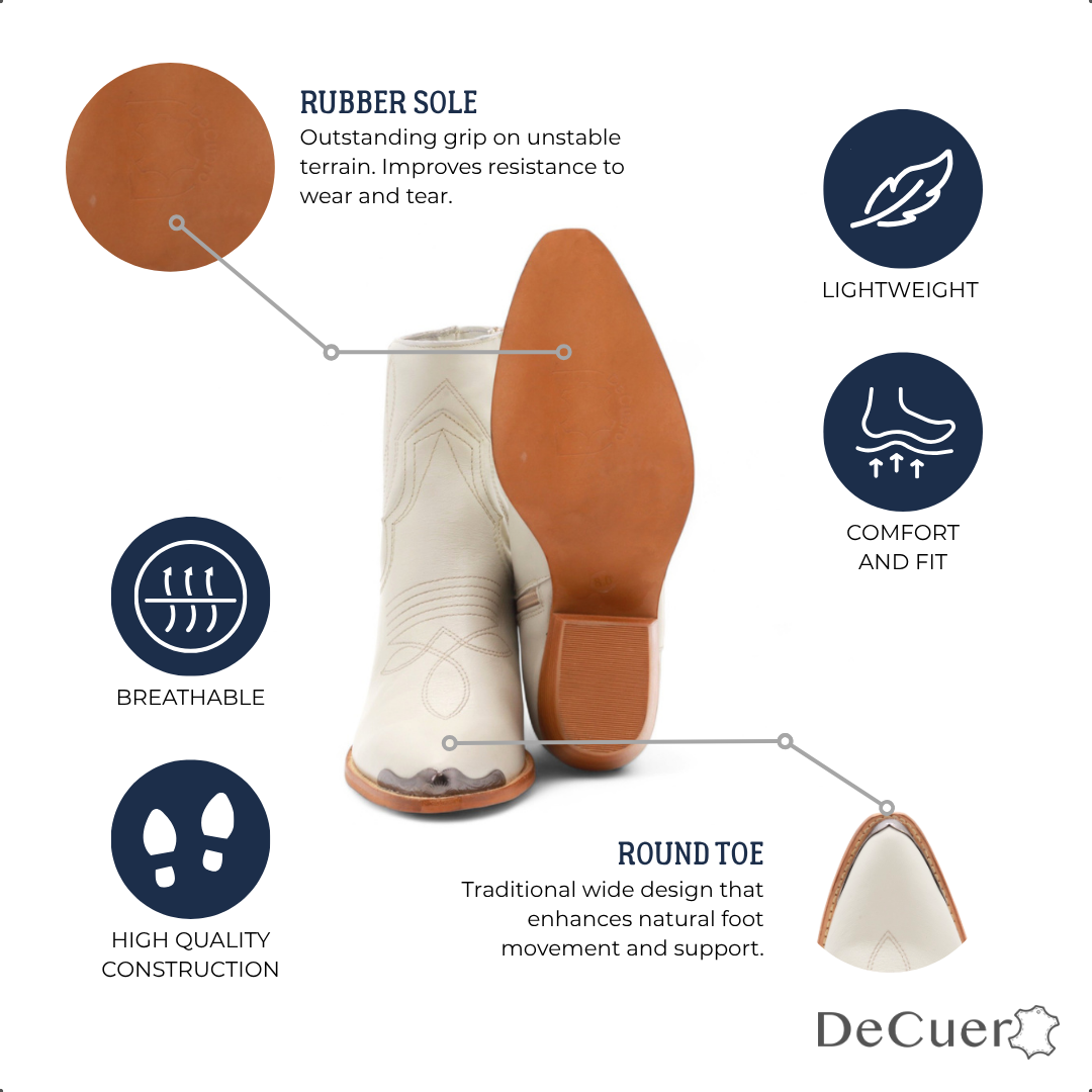 Oeste Women's White Leather Short Boots