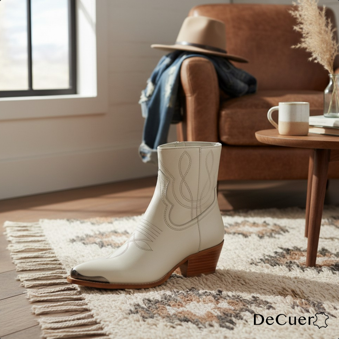 Oeste Women's White Leather Short Boots