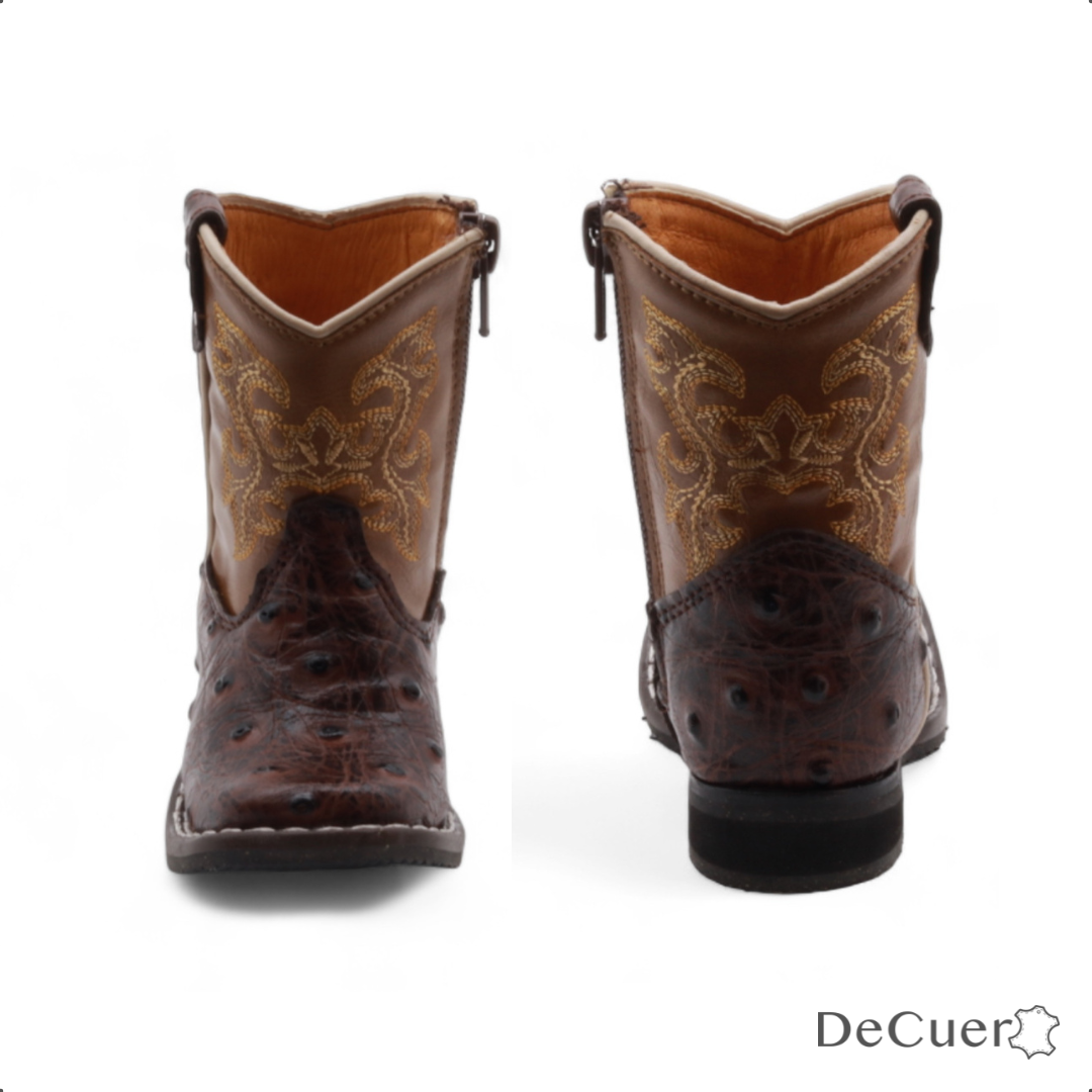 Cedric Baby's Brown Ostrich Print Leather Boots