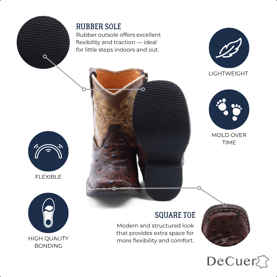Cedric Baby's Brown Ostrich Print Leather Boots