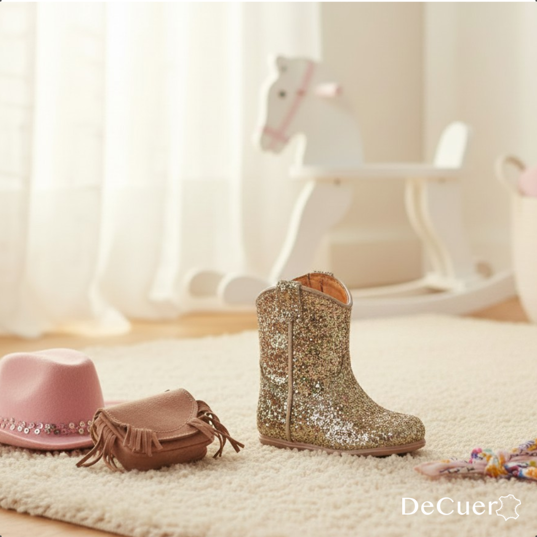 Annie Baby's Gold Glitter Leather Boots