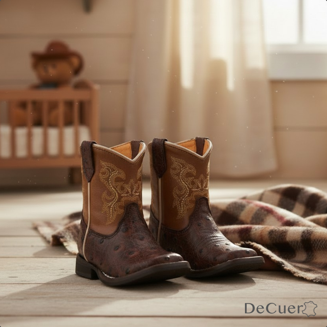 Cedric Baby's Brown Ostrich Print Leather Boots