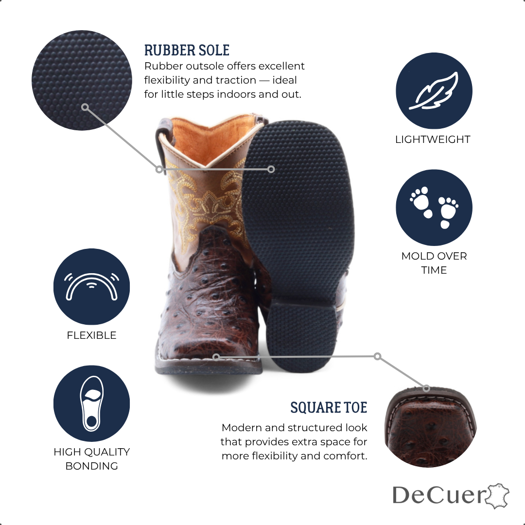 Cedric Kids Brown Ostrich Print Leather Boots