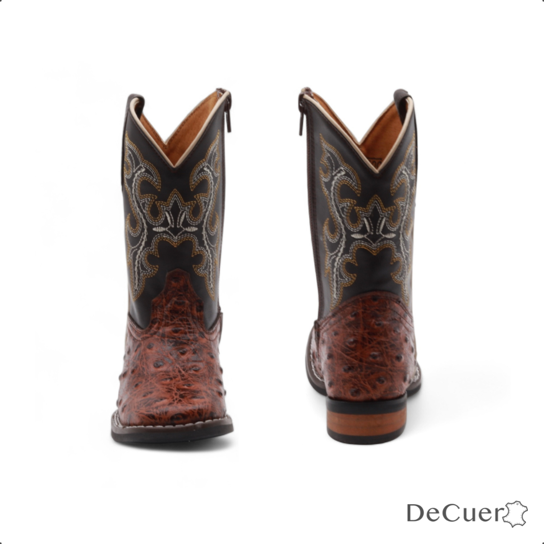 Cedric Kids Shedron Ostrich Print Leather Boots