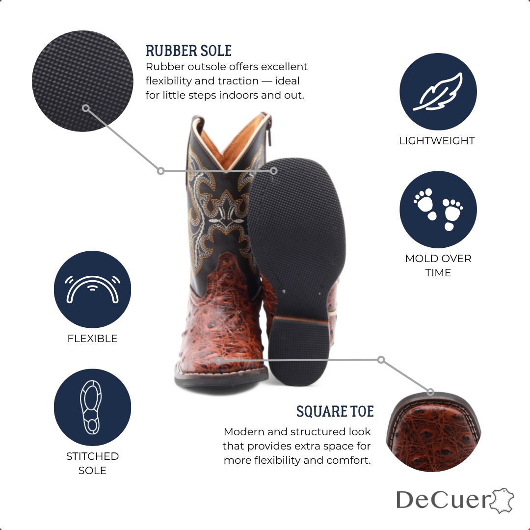 Cedric Kids Shedron Ostrich Print Leather Boots