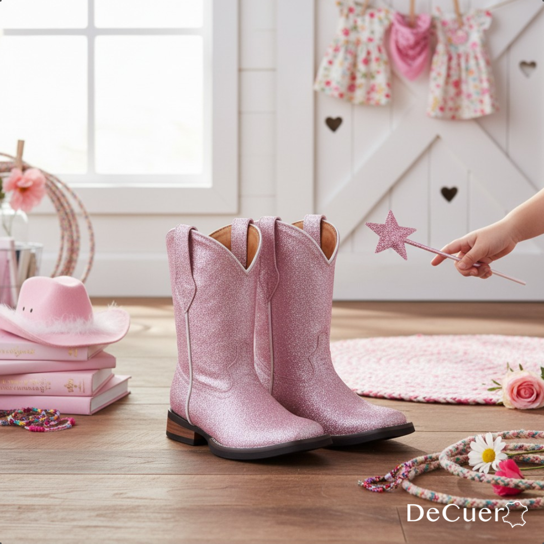 Annie Kids Pink Glitter Leather Boots