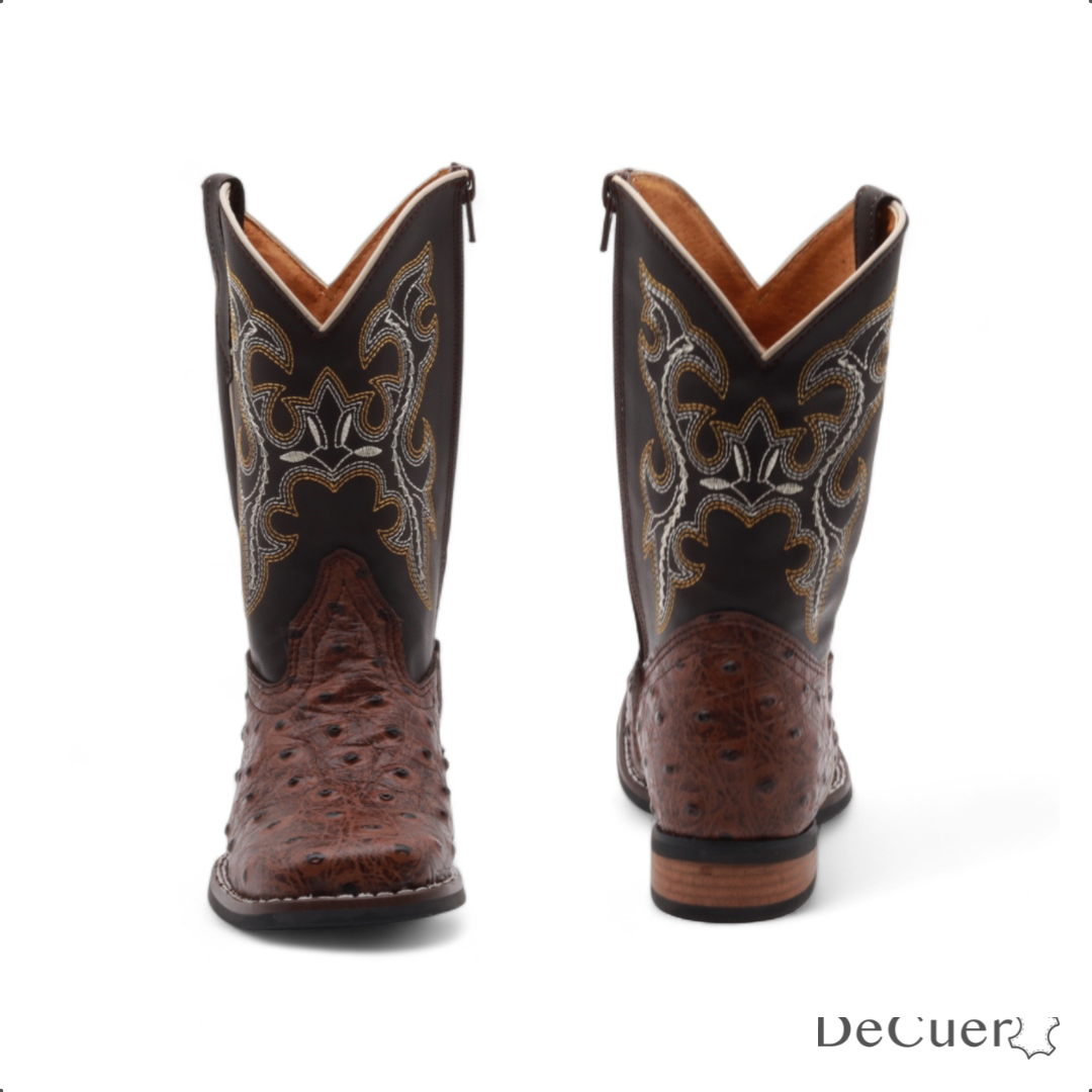 Cedric Juniors Shedron Ostrich Print Leather Boots