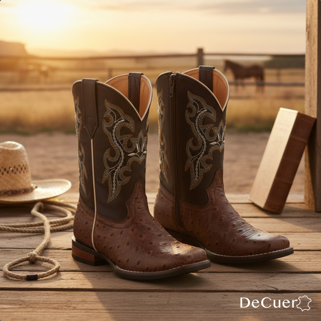 Cedric Juniors Shedron Ostrich Print Leather Boots