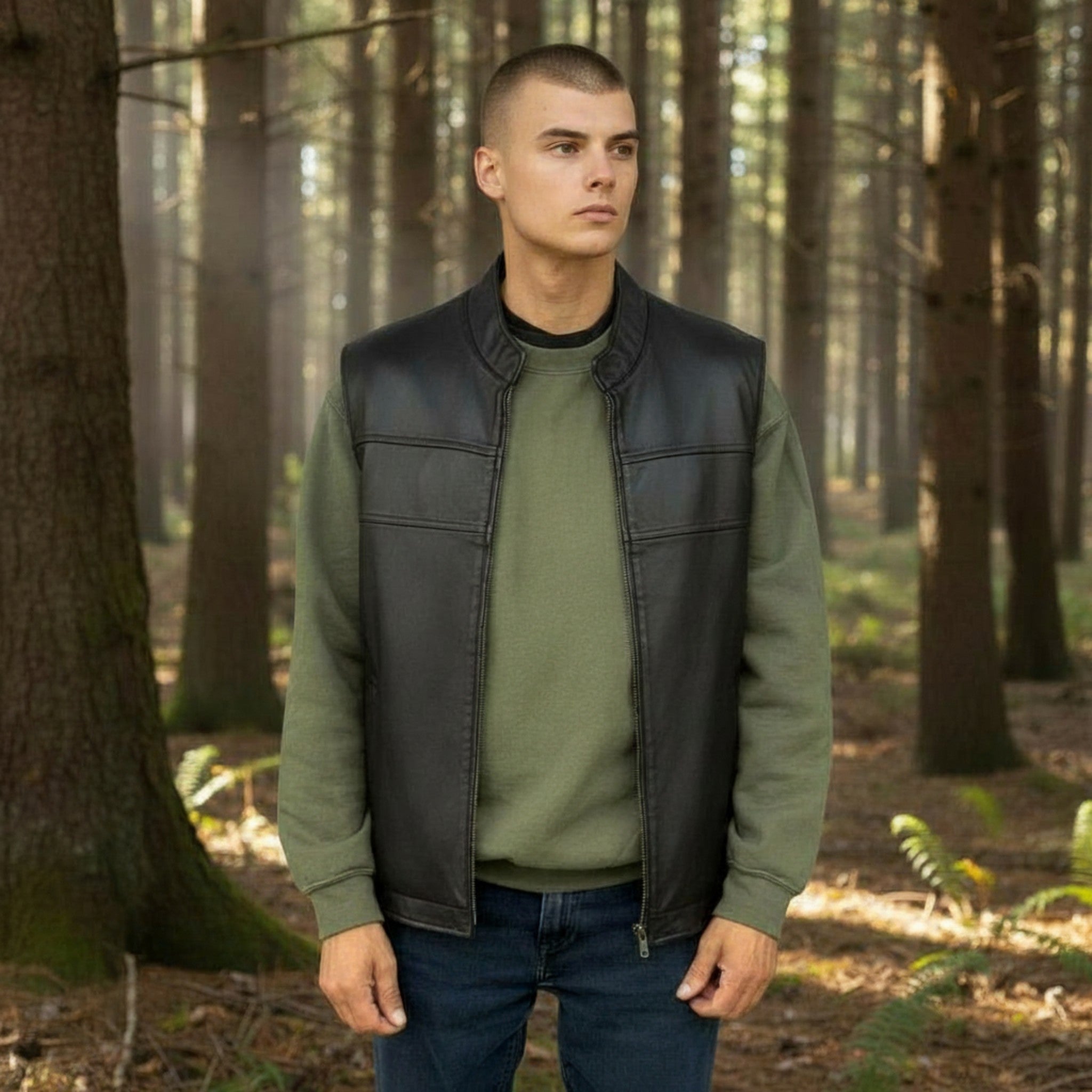 Edgar Men's Black Leather Vest