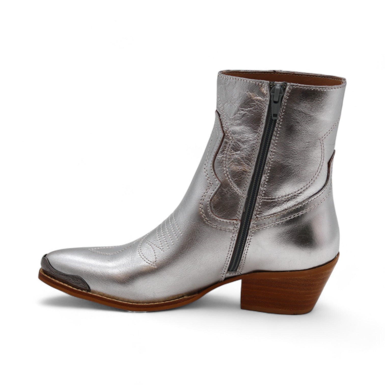 Oeste Women's Metallic Silver Leather Short Boots