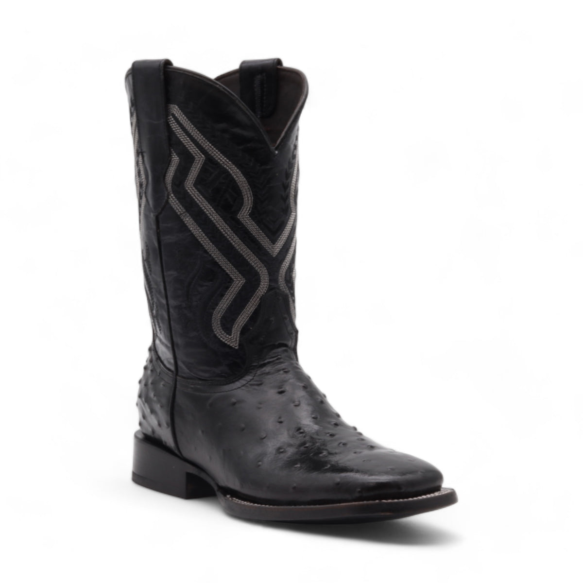 Vermont Men's Black Ostrich Print Leather Boots | DeCuero