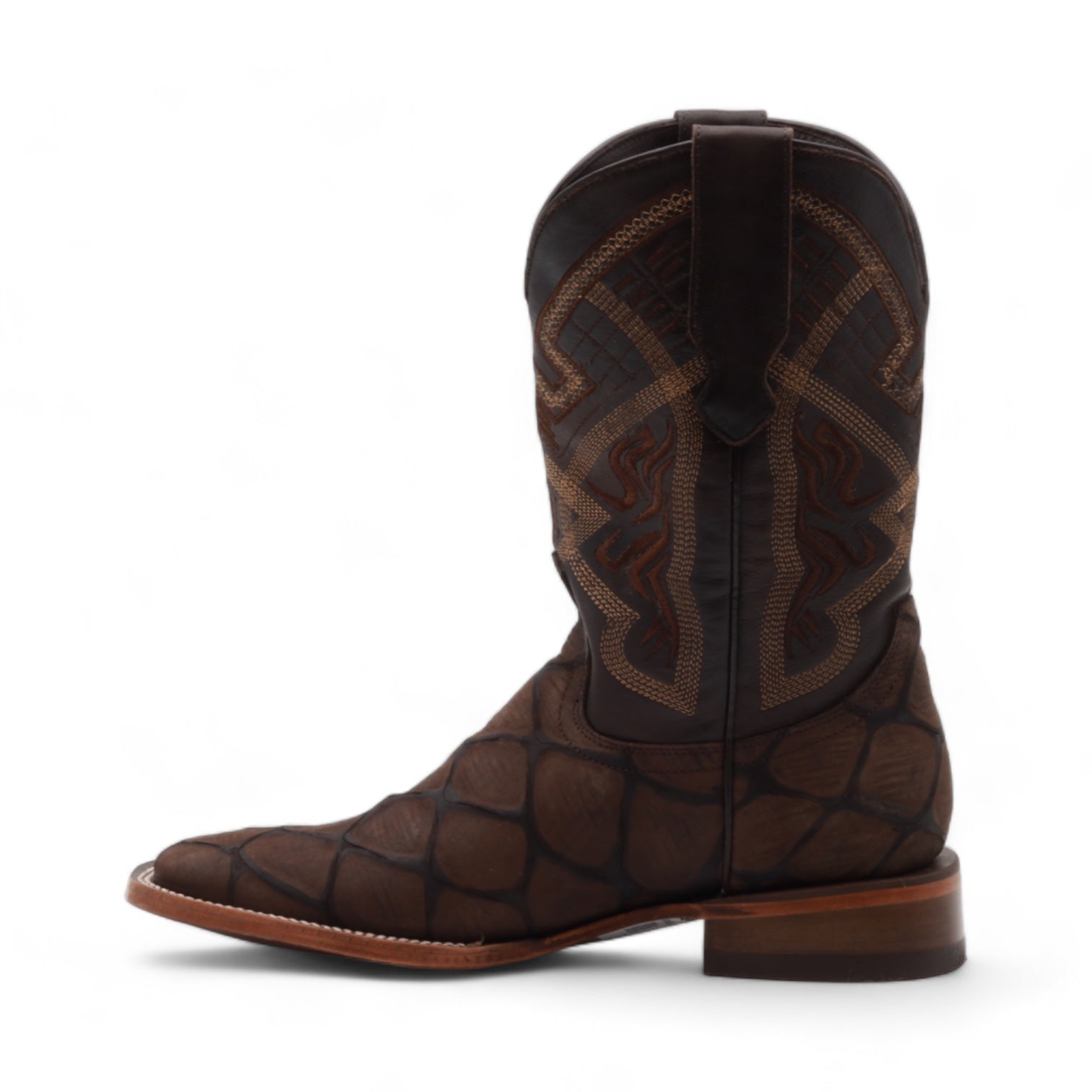 Kansas Men's Brown Pirarucu Print Leather Boots