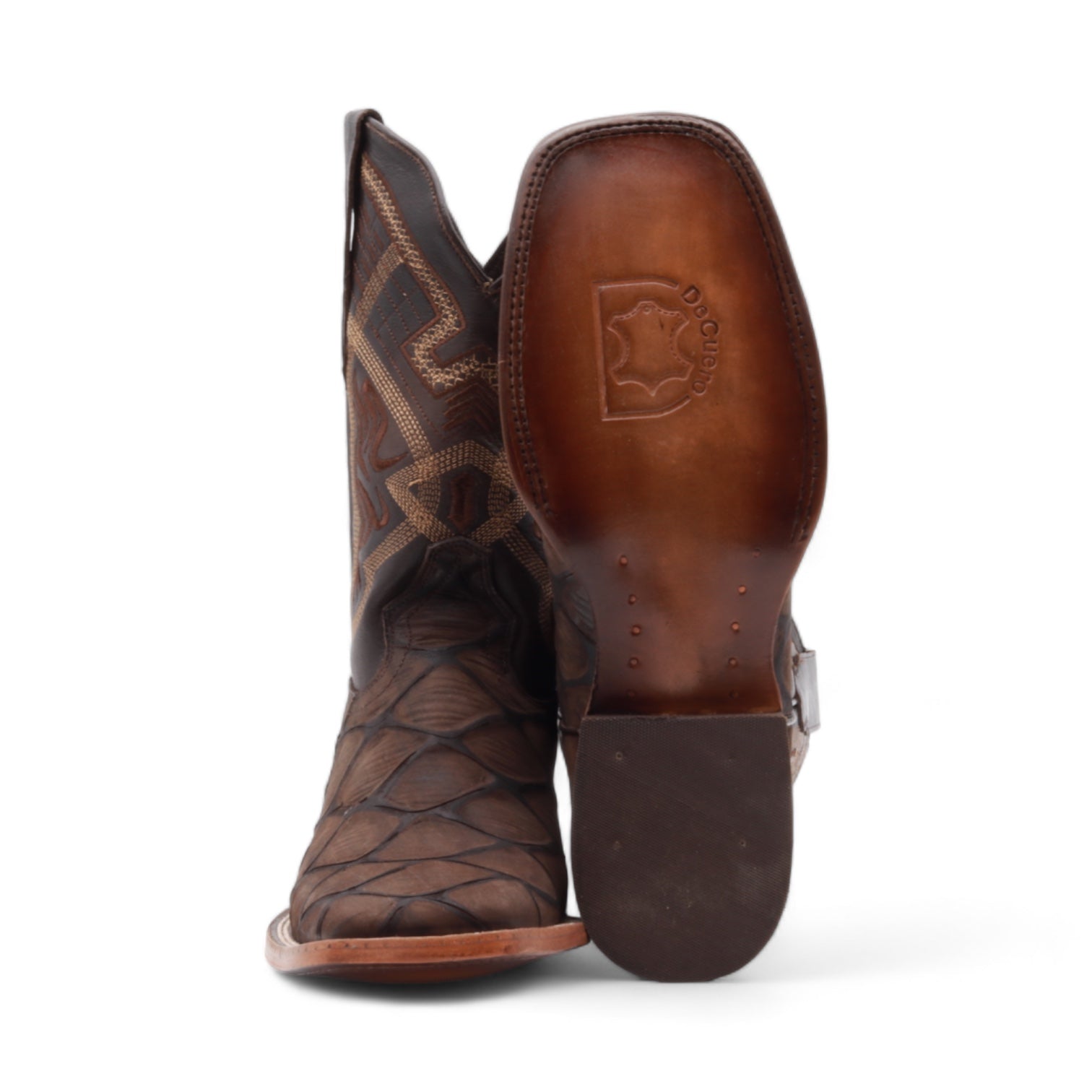 Kansas Men's Brown Pirarucu Print Leather Boots