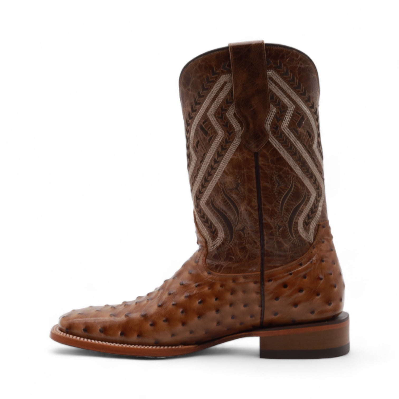 Vermont Men's Camel Ostrich Print Leather Boots