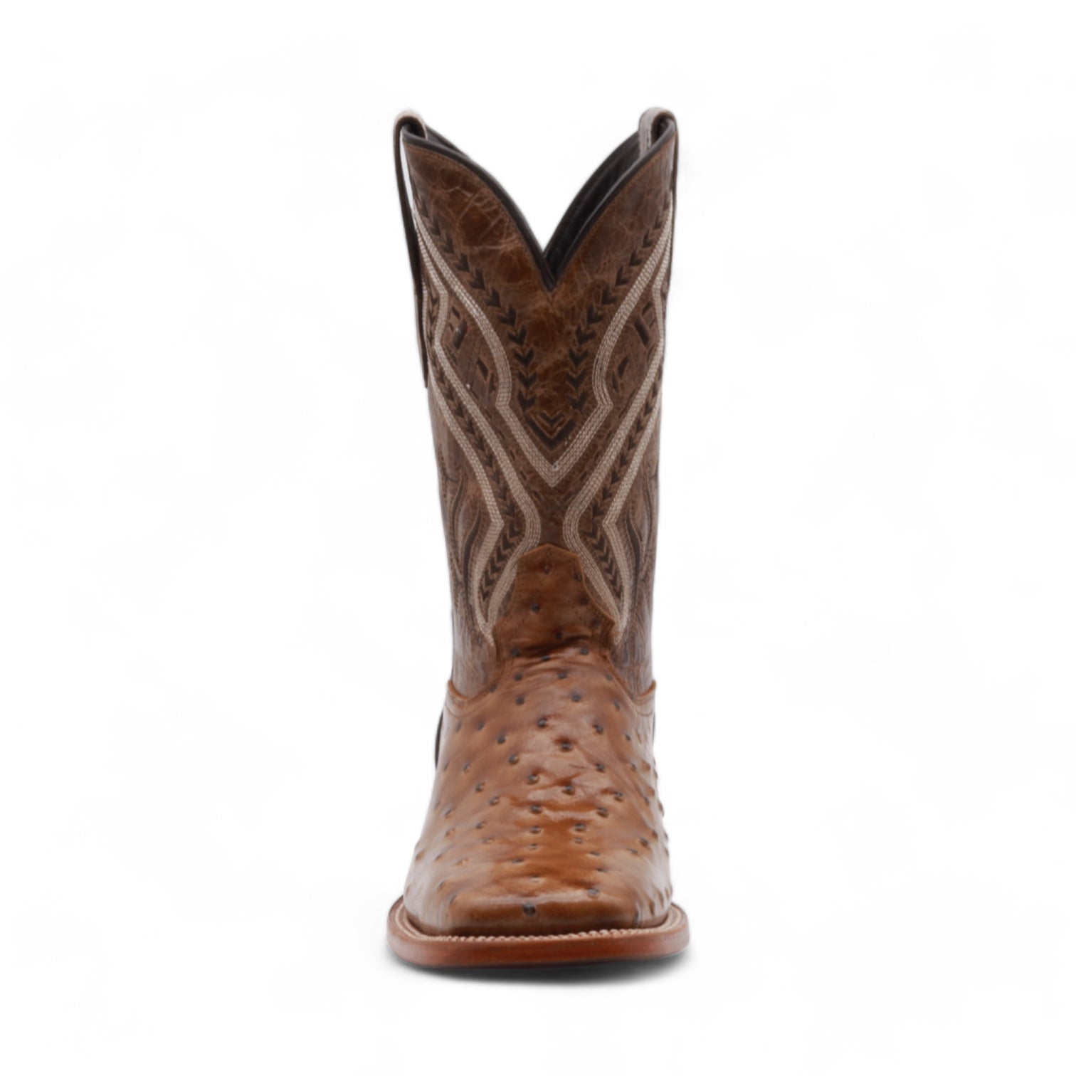 Vermont Men's Camel Ostrich Print Leather Boots