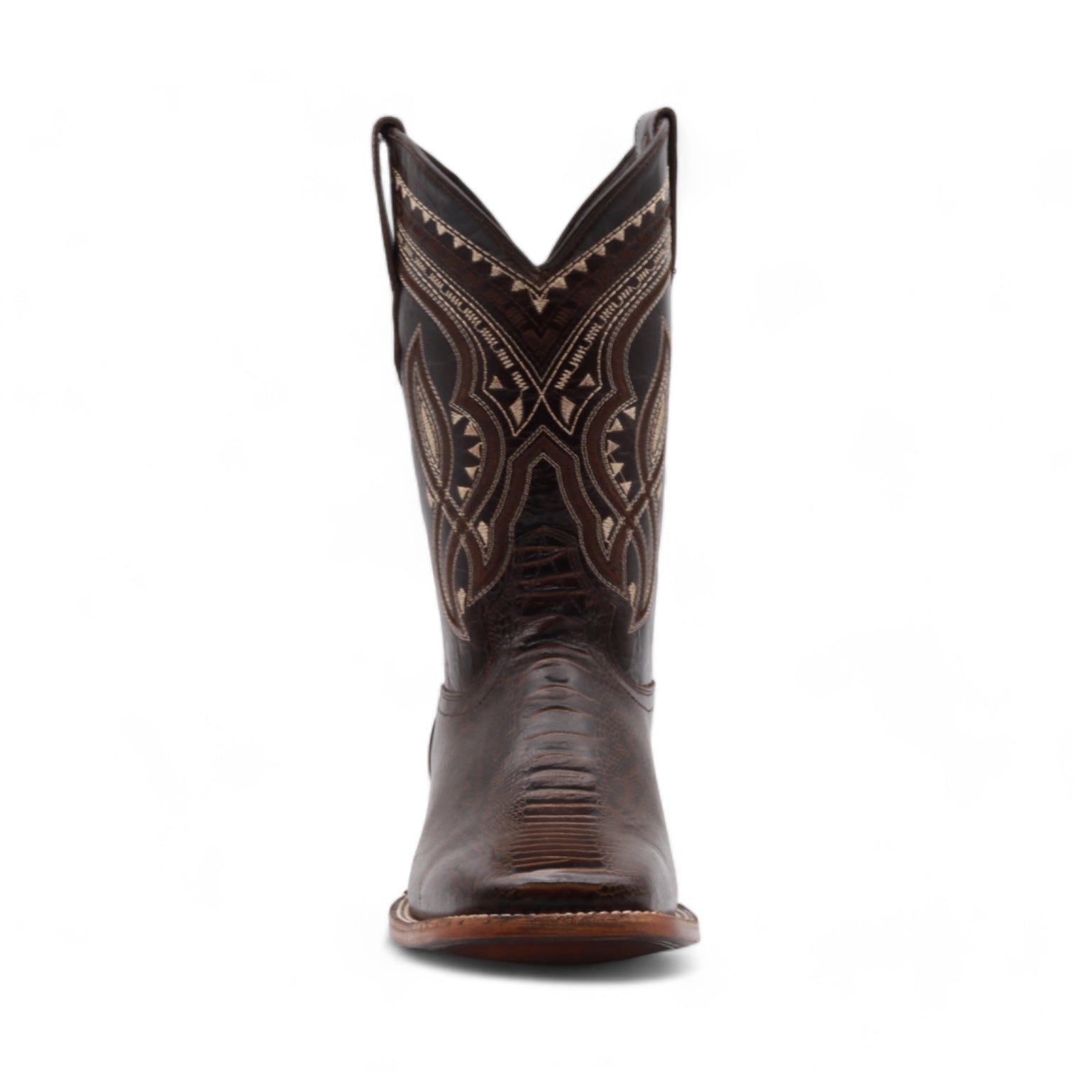 Oregon Men's Brown Ostrich Leg Print Leather Boots