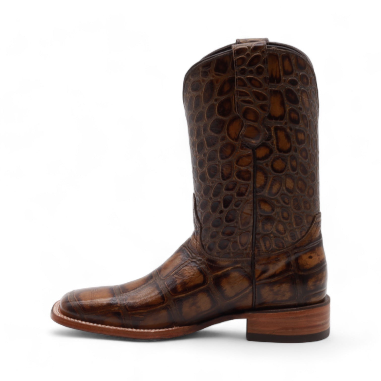 Montana Men's Brown Alligator Print Leather Boots