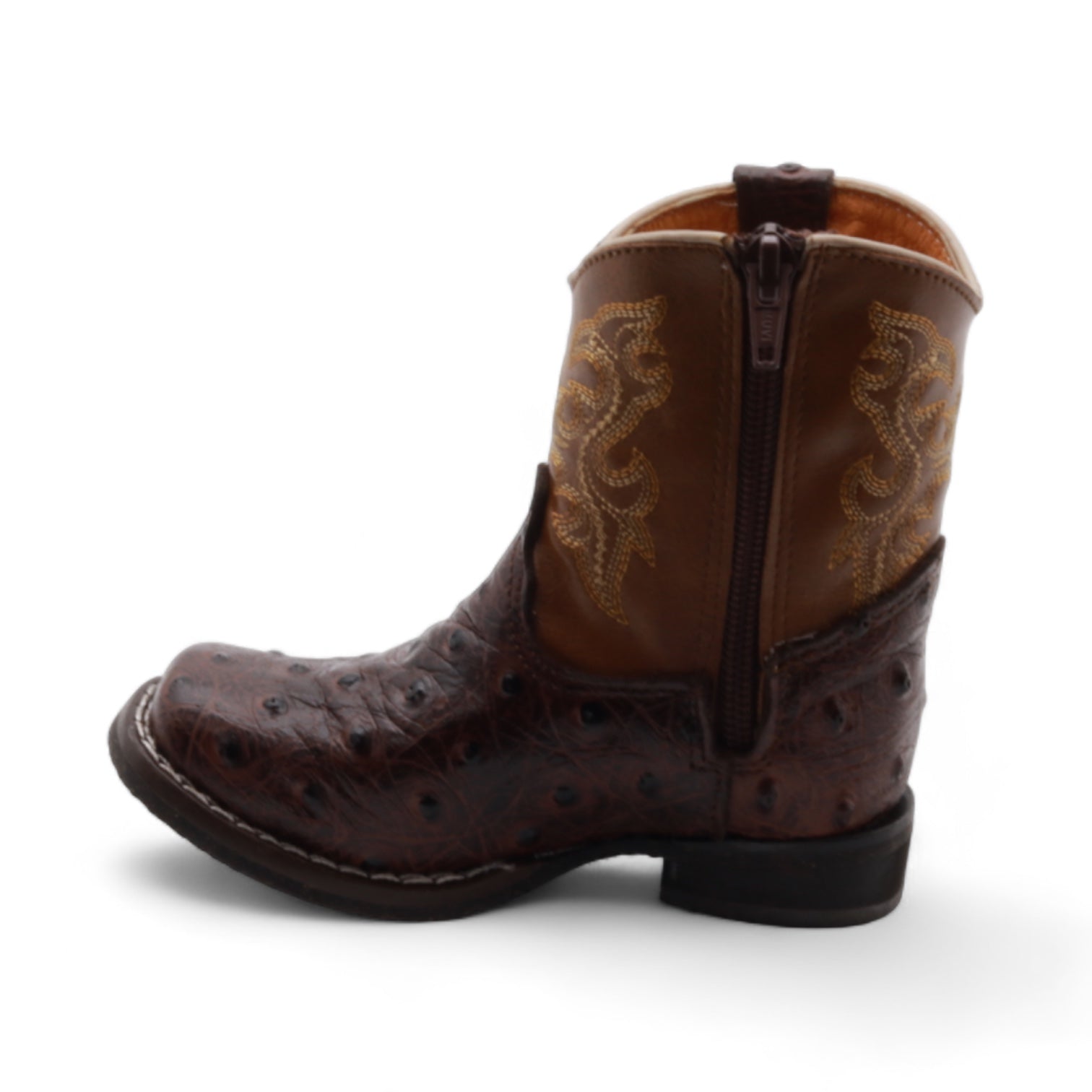 Cedric Kids Brown Ostrich Print Leather Boots