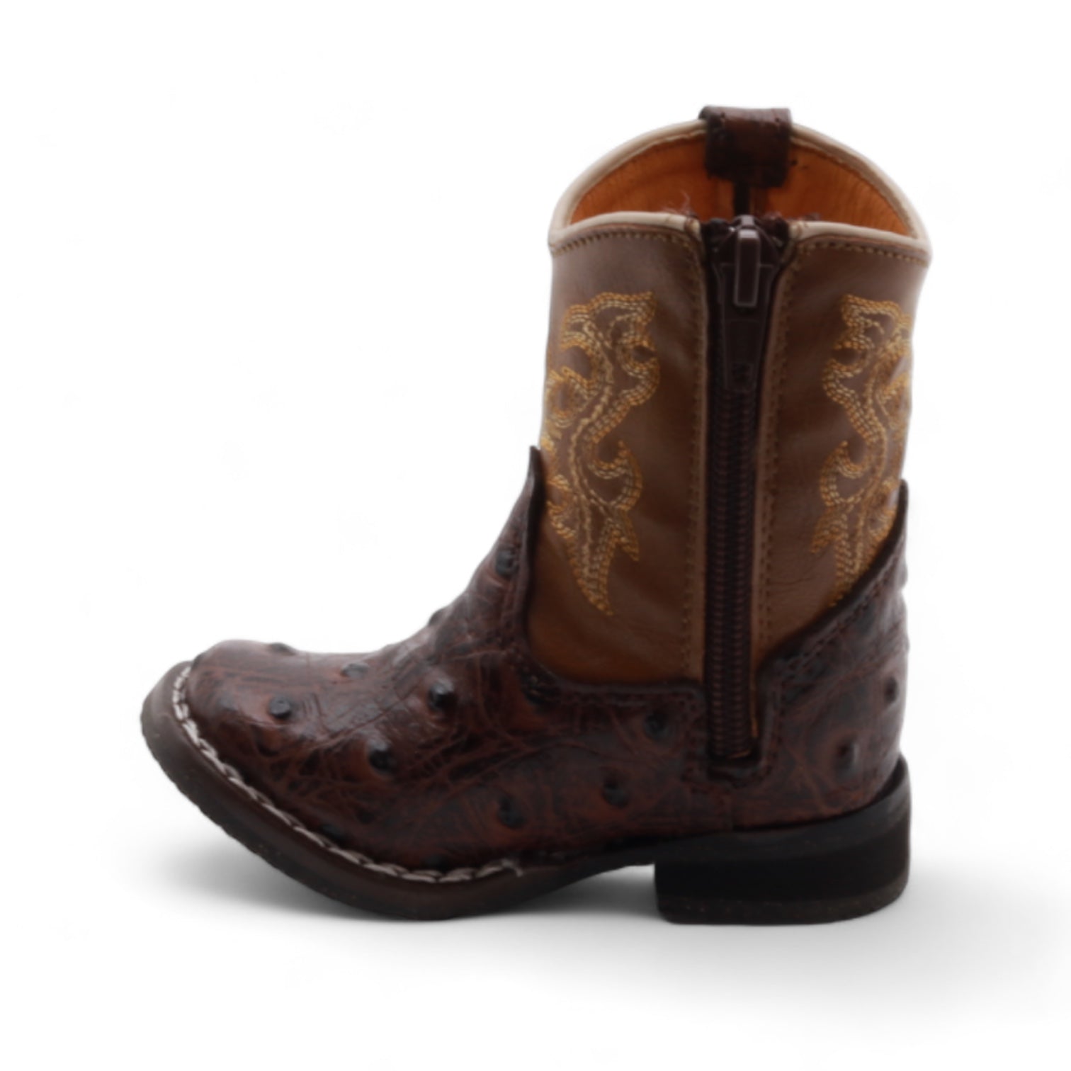 Cedric Baby's Brown Ostrich Print Leather Boots