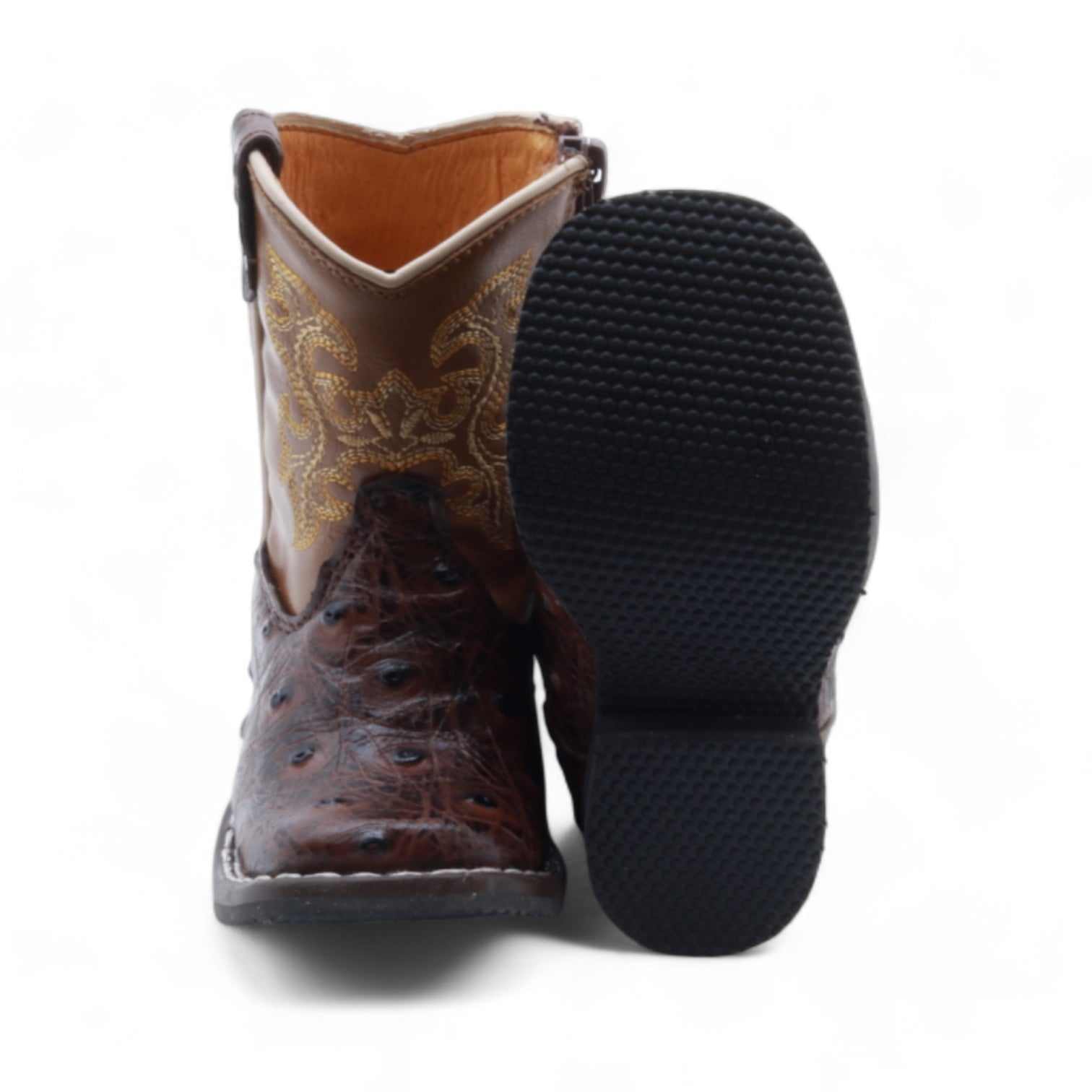 Cedric Baby's Brown Ostrich Print Leather Boots