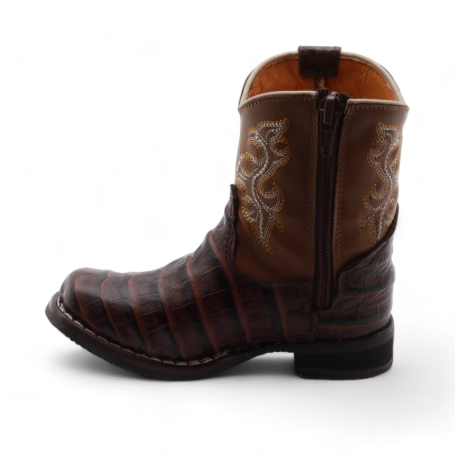 Logan Kids Brown Crocodile Print Leather Boots