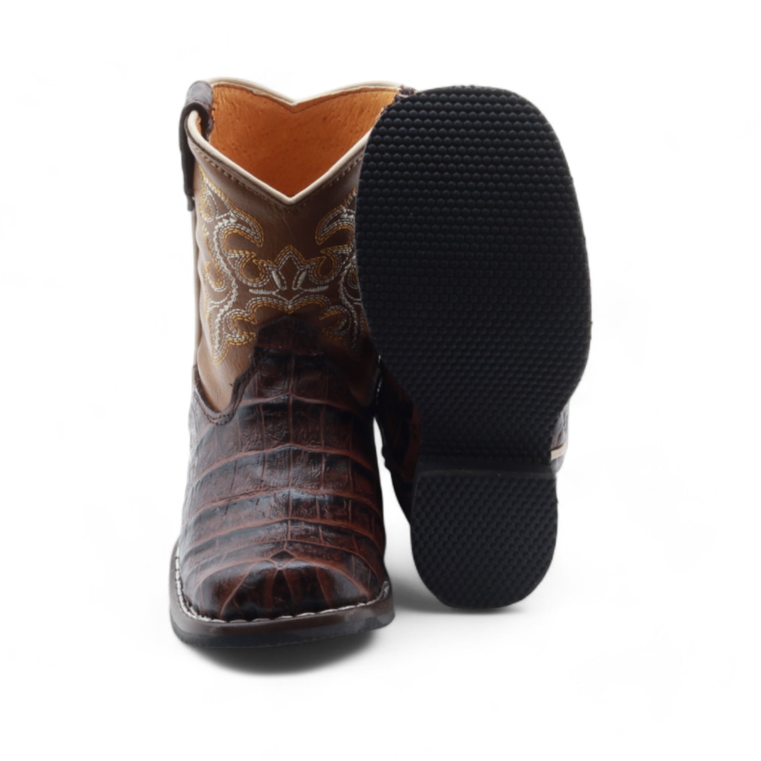 Logan Kids Brown Crocodile Print Leather Boots