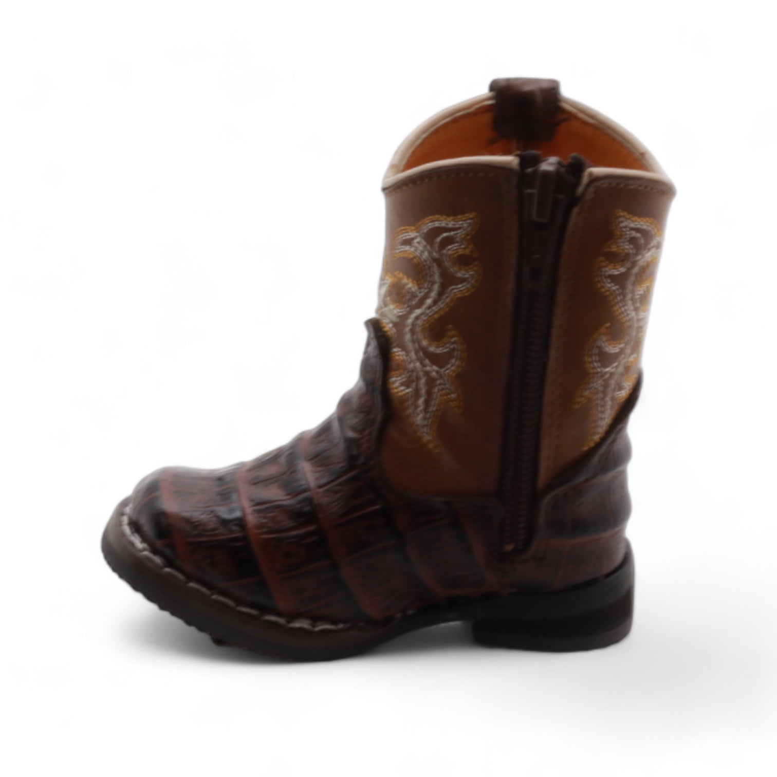 Logan Baby's Brown Crocodile Print Leather Boots