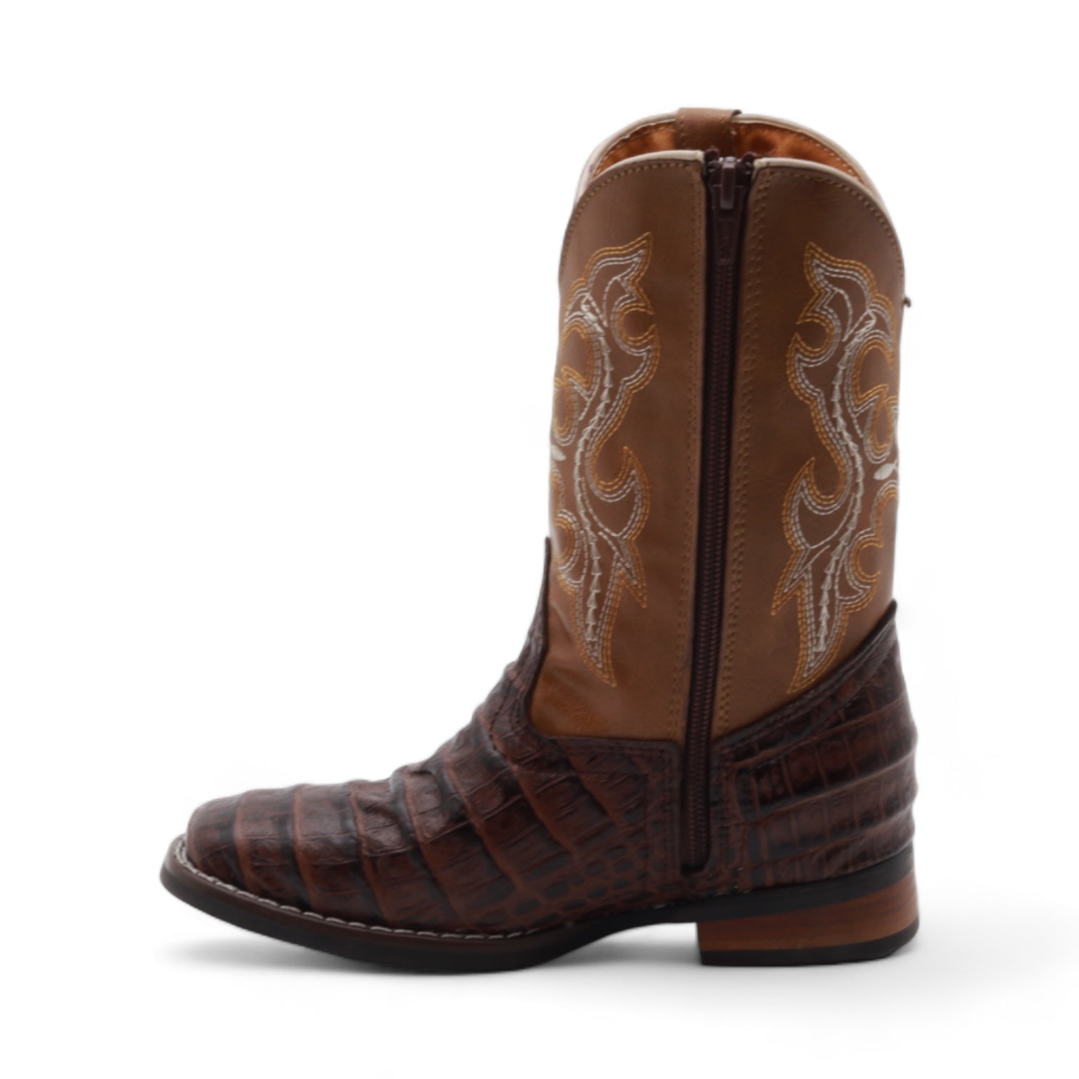 Logan Juniors Brown Crocodile Print Leather Boots