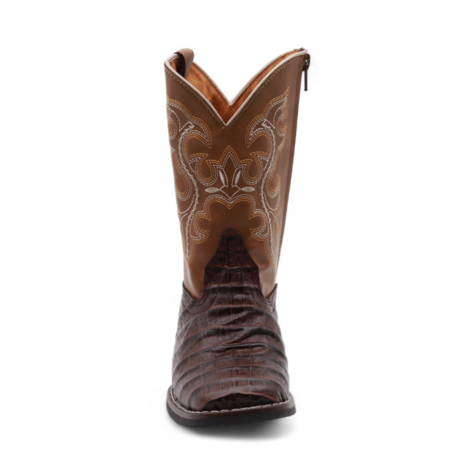 Logan Juniors Brown Crocodile Print Leather Boots